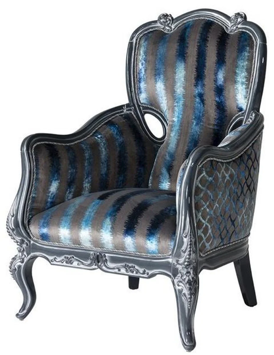 Luxury baroque living room set gray / blue / gray - 2 sofas & 2 armchairs & 1 coffee table - magnificent living room furniture in baroque style
