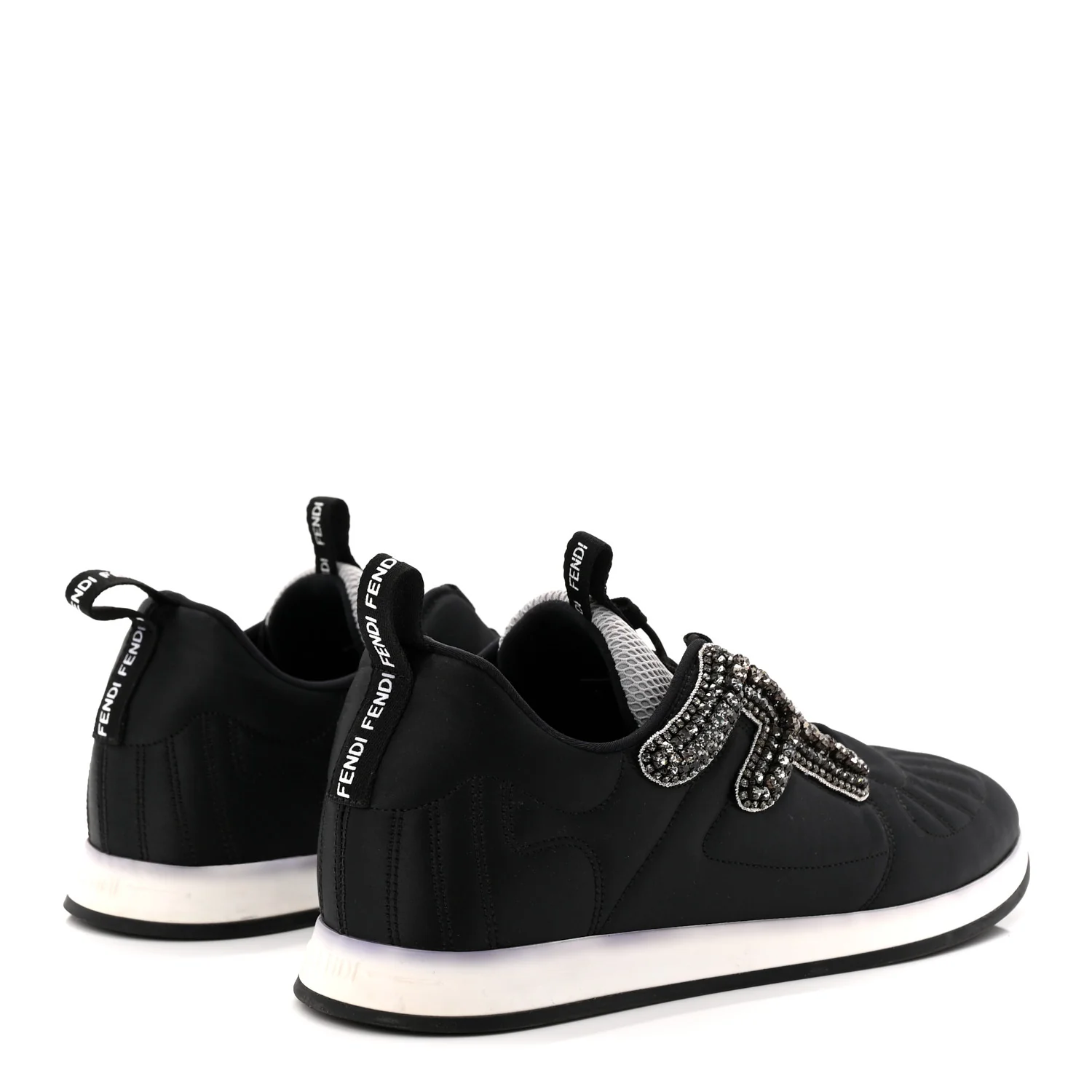 Stretch Satin Crystal Embellished FFreedom Sneakers 38 Black - Top Club