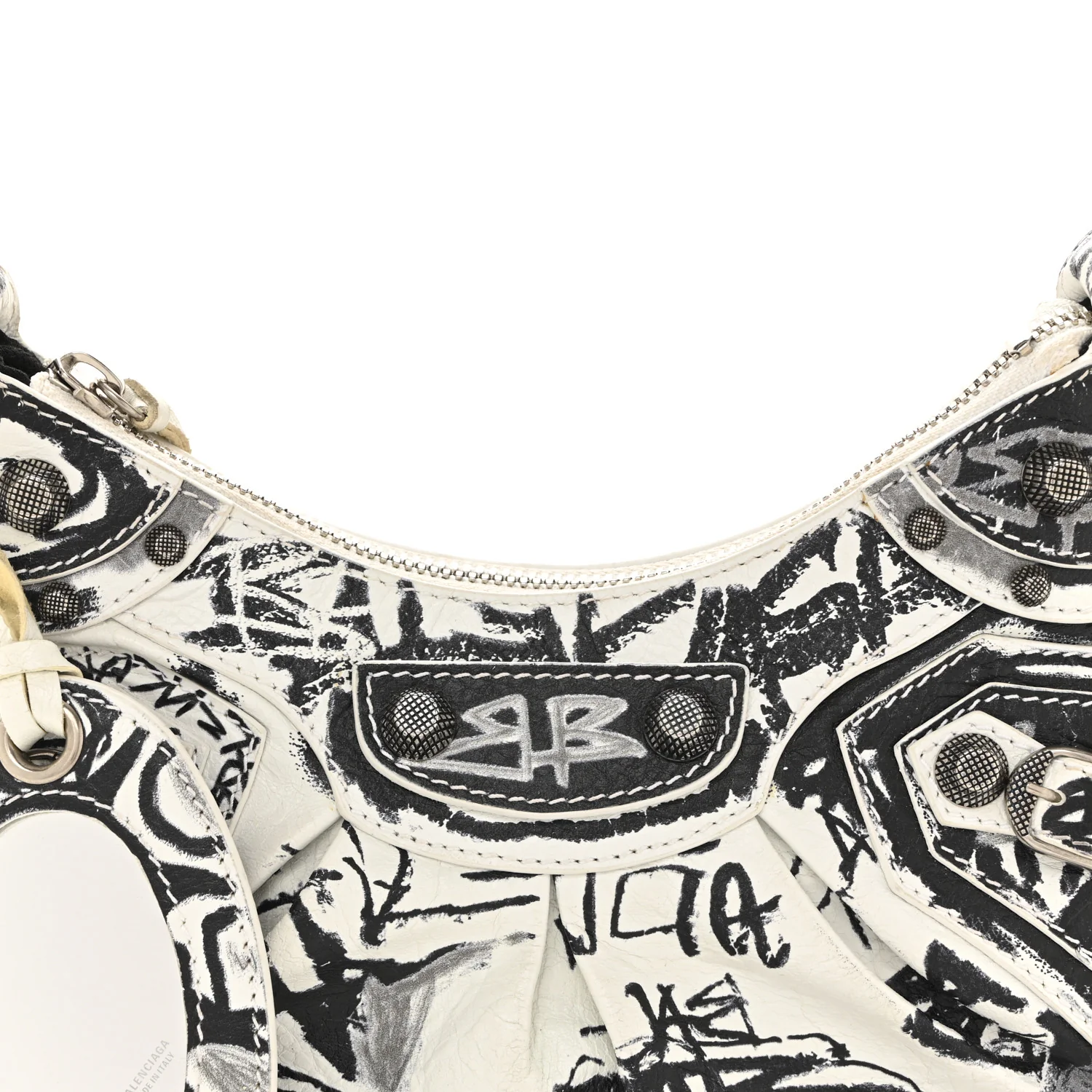 Agneau Arena Graffiti Le Cagole Shoulder Bag XS White Black - Top Club