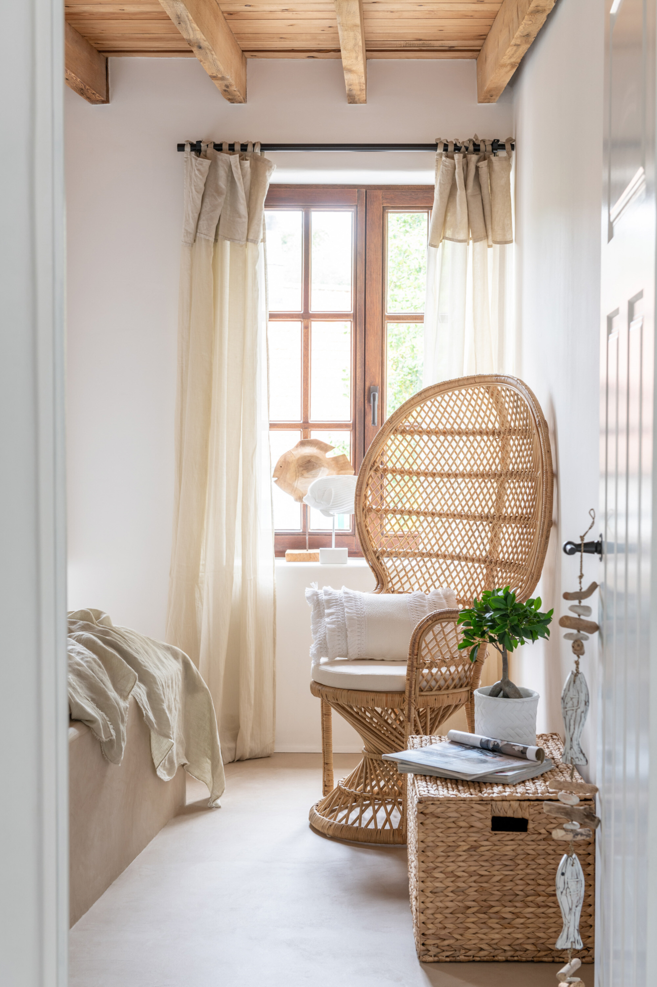 Fauteuil Pauw met kussen rotan Naturel