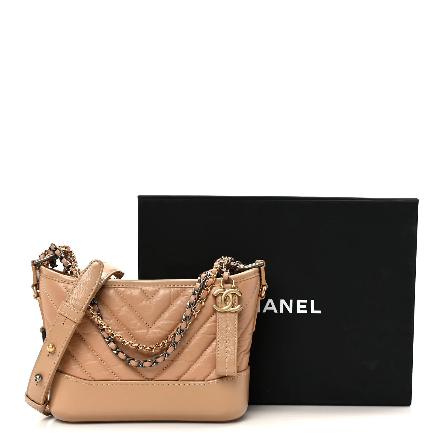 Aged Calfskin Chevron Quilted Small Gabrielle Hobo Beige - Top Club