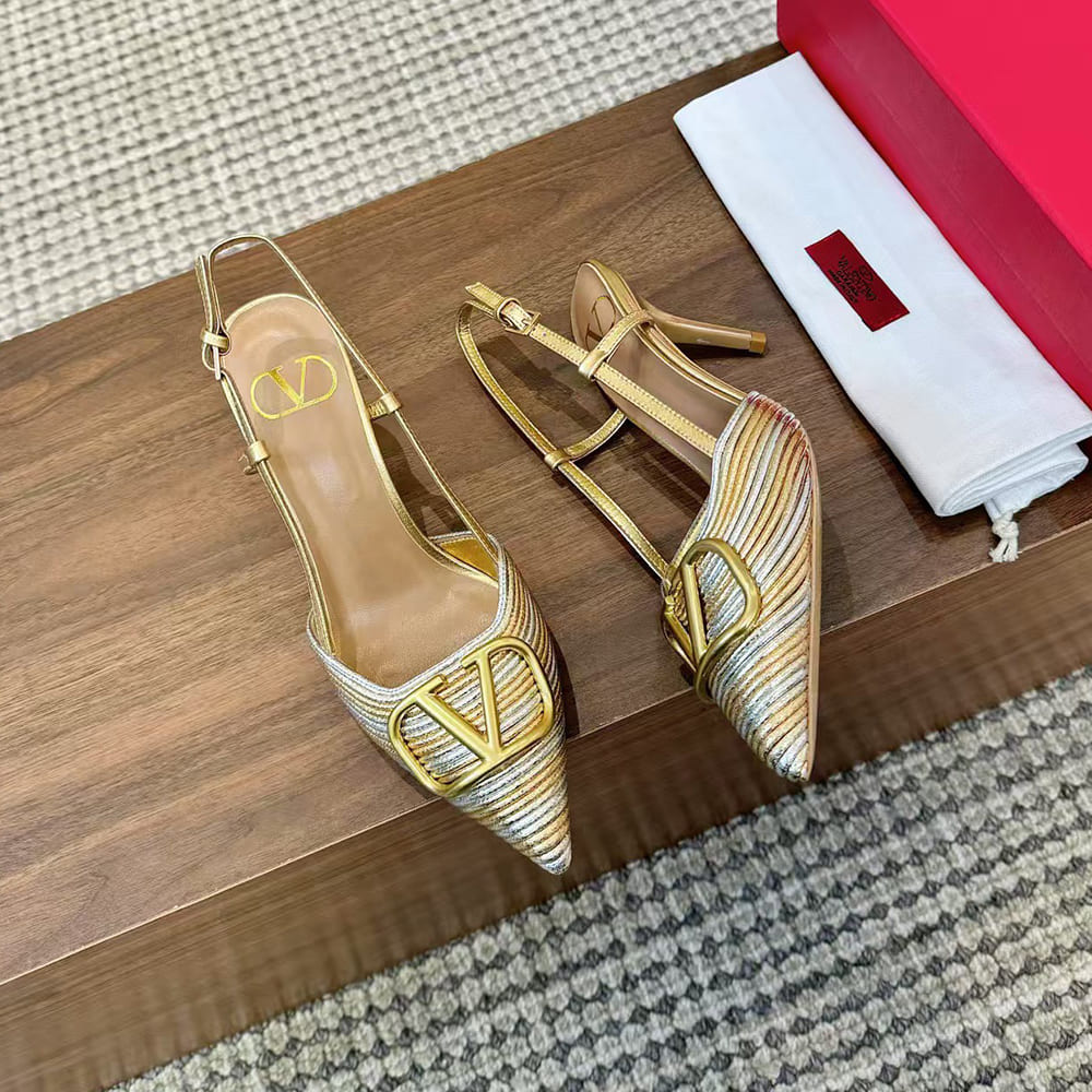 VALENTINO VLOGO SIGNATURE metallic slingback high heels (heel height 8 cm) - Top Club