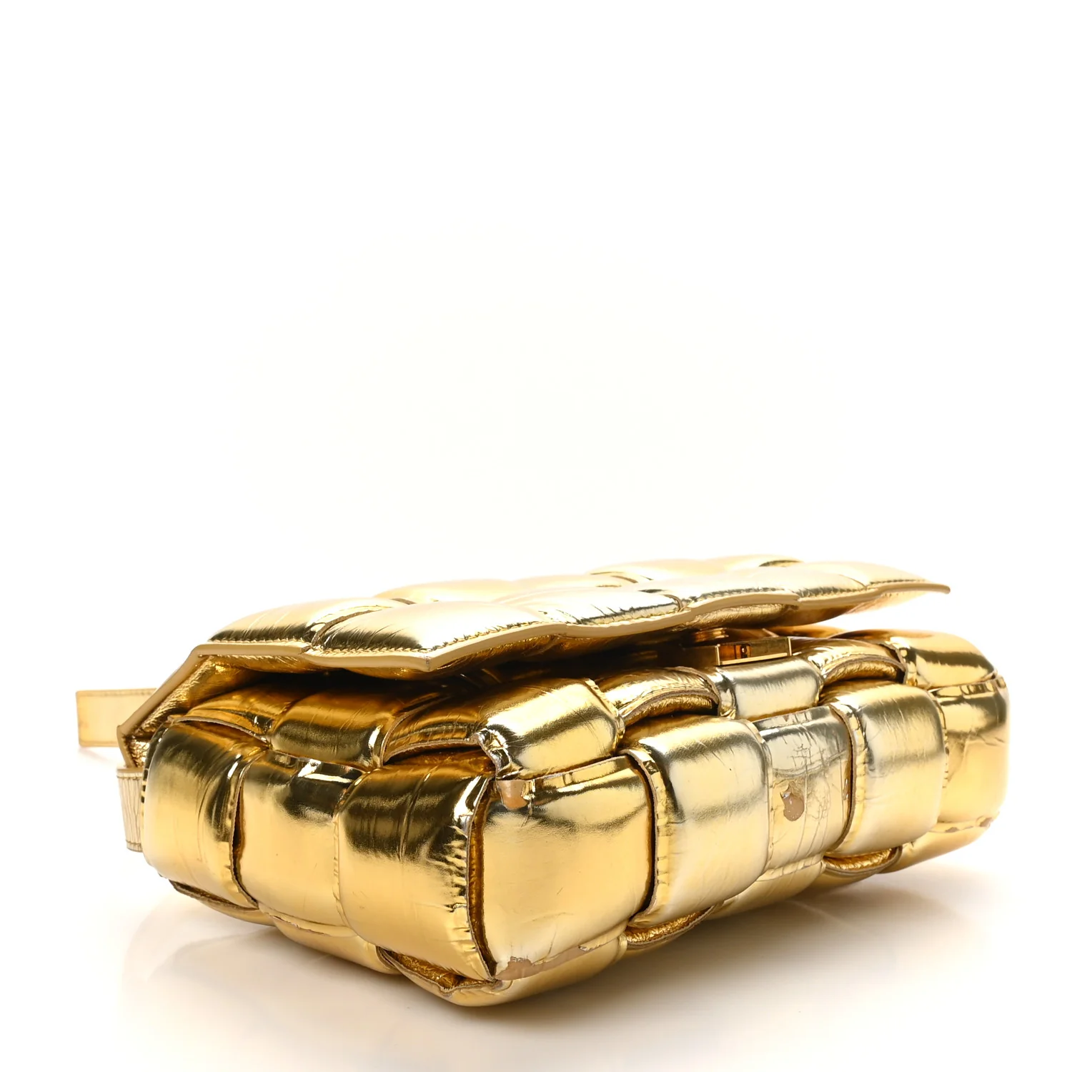Mirror Lambskin Maxi Intreccio Padded Cassette Crossbody Bag Gold - Top Club
