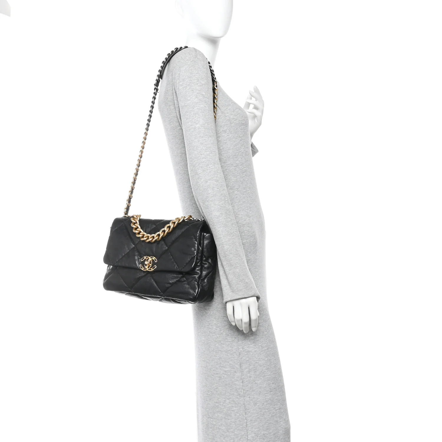 Goatskin Quilted Large Chanel 19 Flap Black
