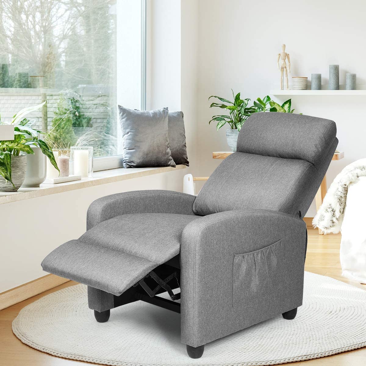 BEFOUNDLOVELY Recliner Chair with Adjustable Backrest & Footrest, Living Room Ergonomic Single Sofa with Remote and Side Pocket