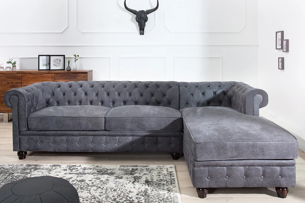 Chesterfield corner sofa in antique gray - living room furniture - couch
