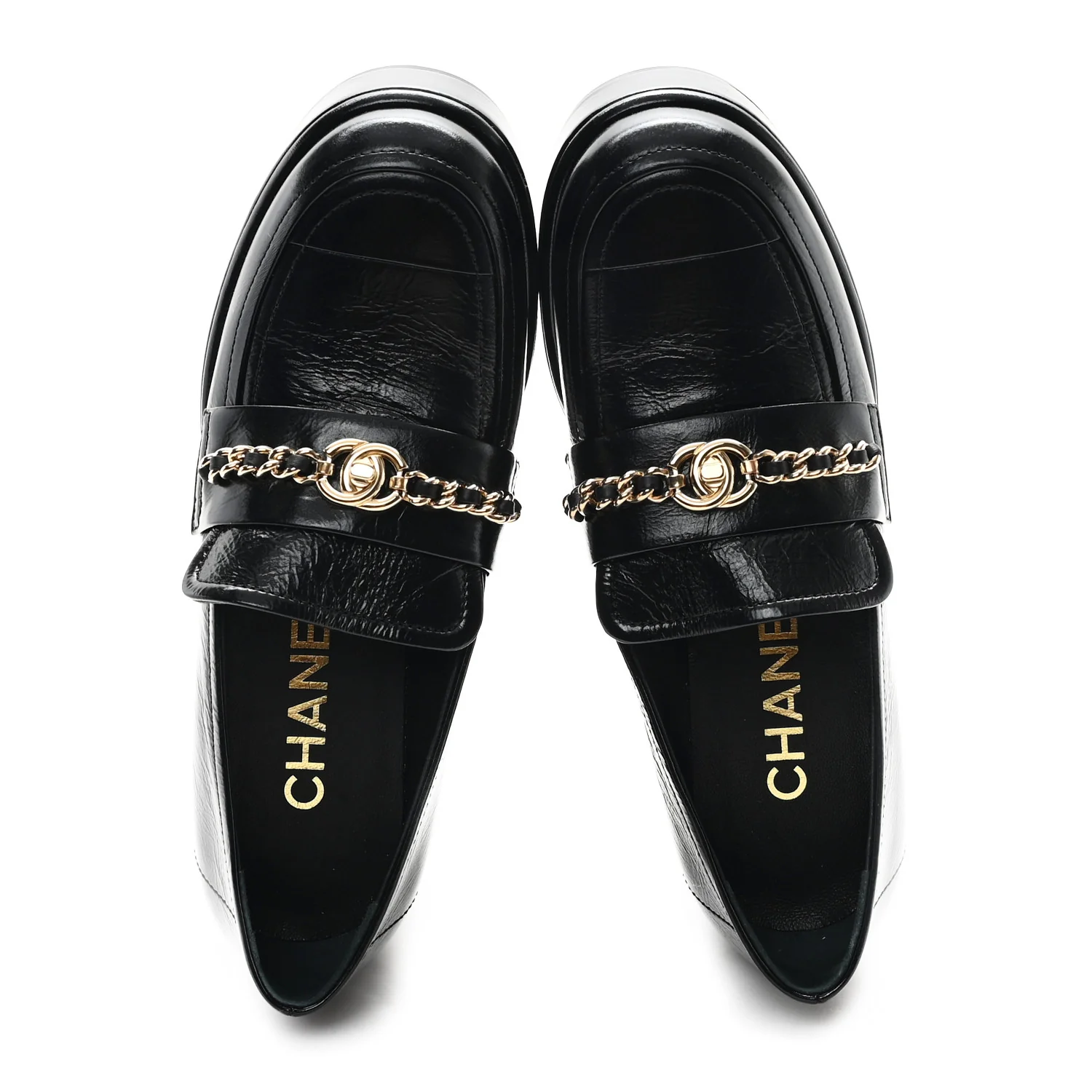 Shiny Calfskin Logo Loafers 36.5 Black