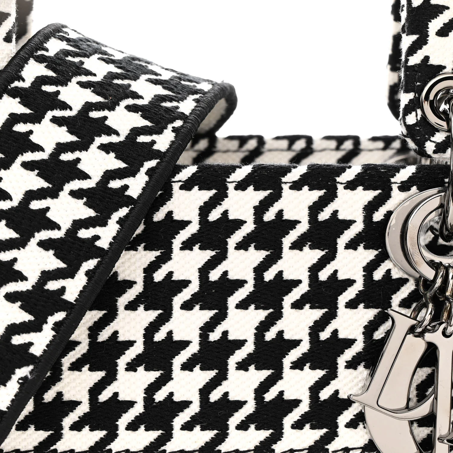 Canvas Houndstooth Embroidered Medium Lady D-Lite Black White - Top Club