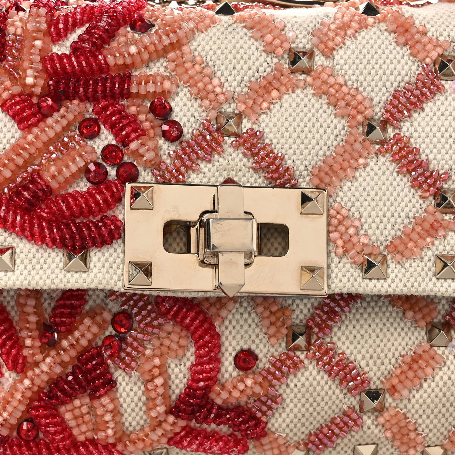 Canvas Beaded Small Rockstud Spike Shoulder Bag Multicolor - Top Club