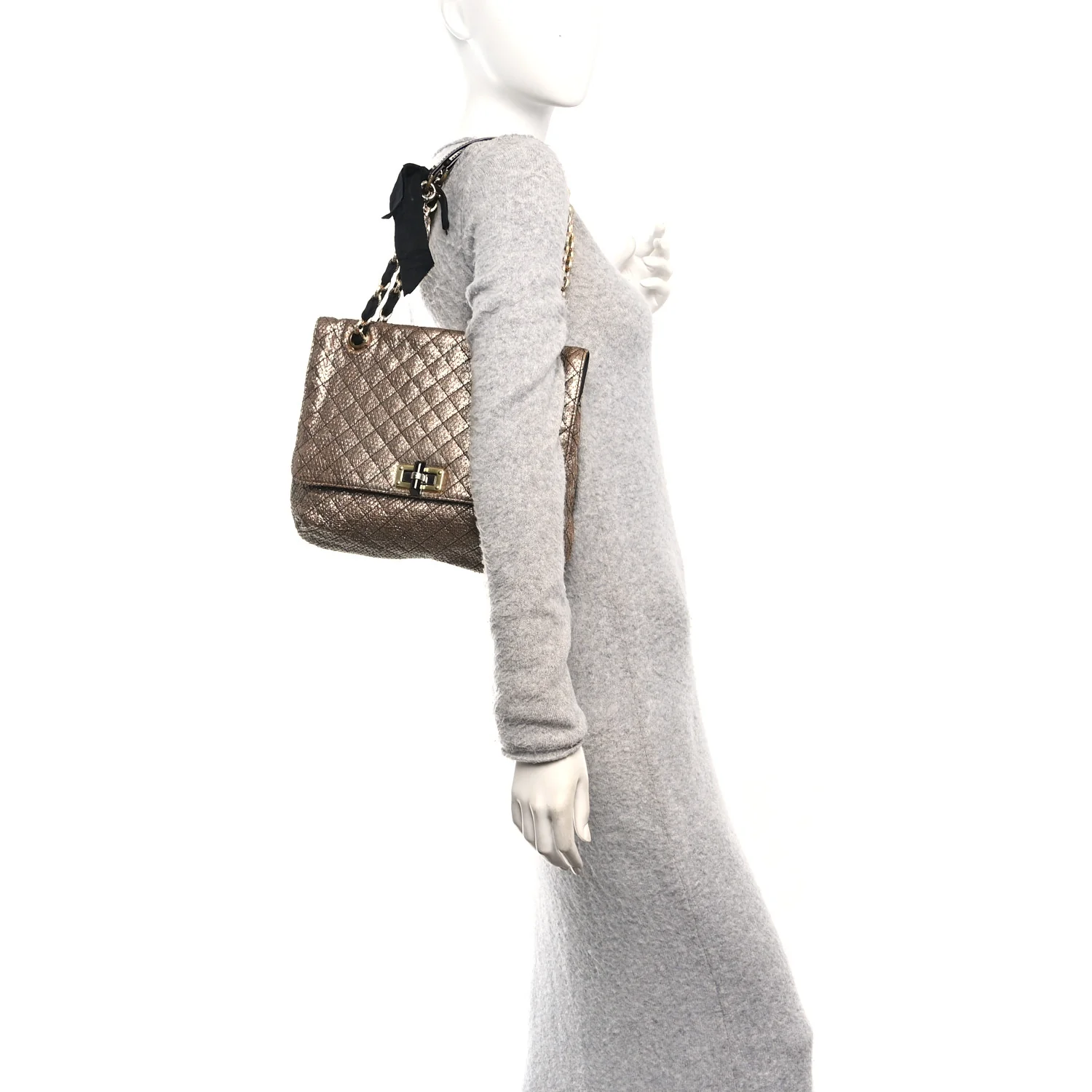 Crackled Metallic Lame Quilted Happy Partage Bag Gold - Top Club