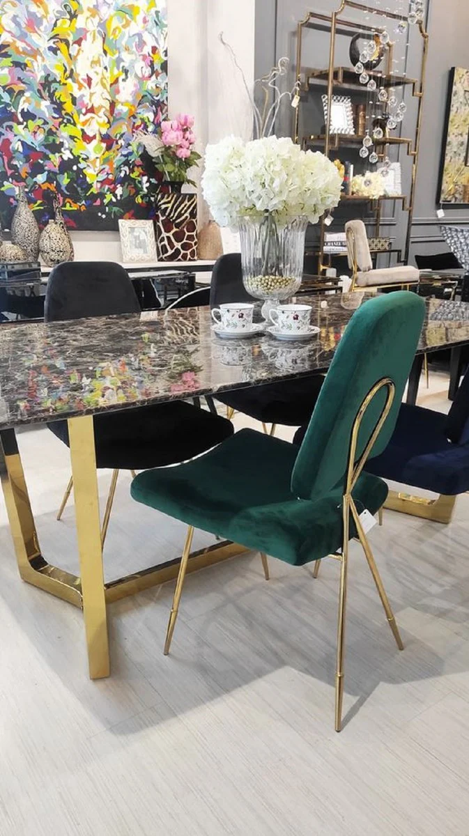 Luxury dining table brown / gold 200 x 100 x H. 75 cm - Dining room table with artificial marble table top - Dining room furniture - Luxury furniture - Luxury furnishings