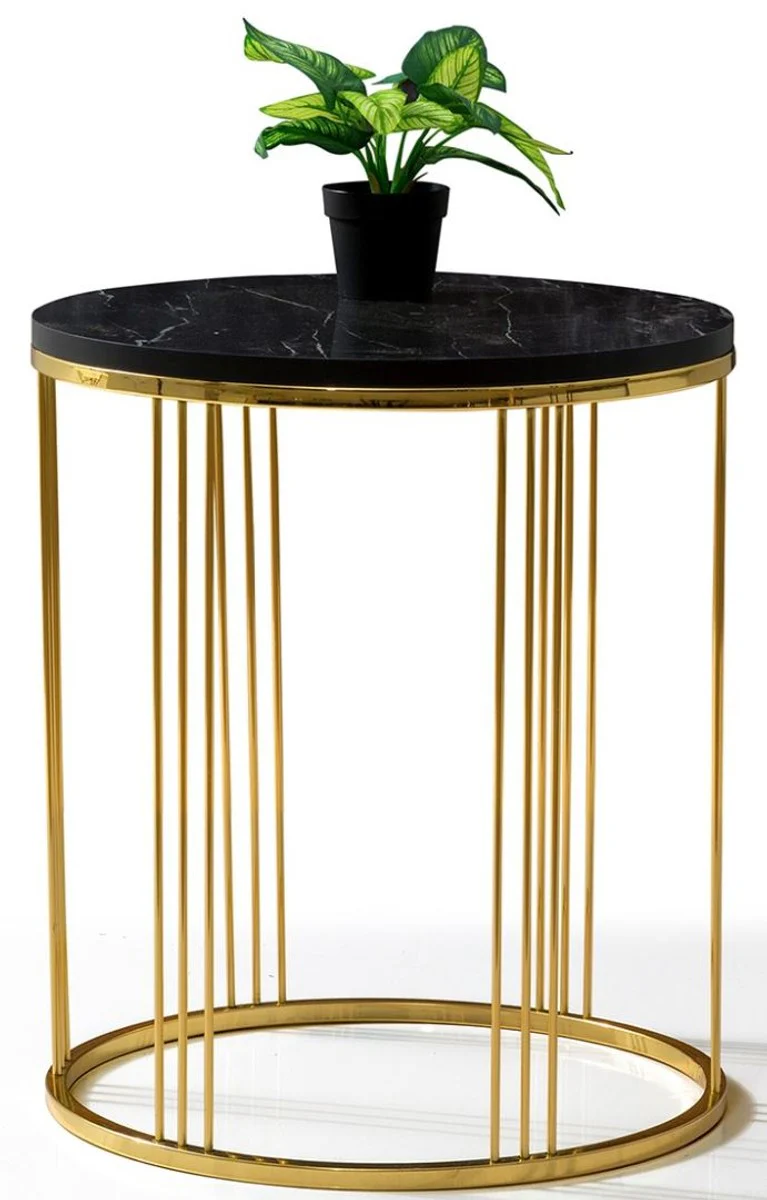 Luxury side table gold / black Ø 47 x H. 50 cm - Round table with marble top - Living room furniture