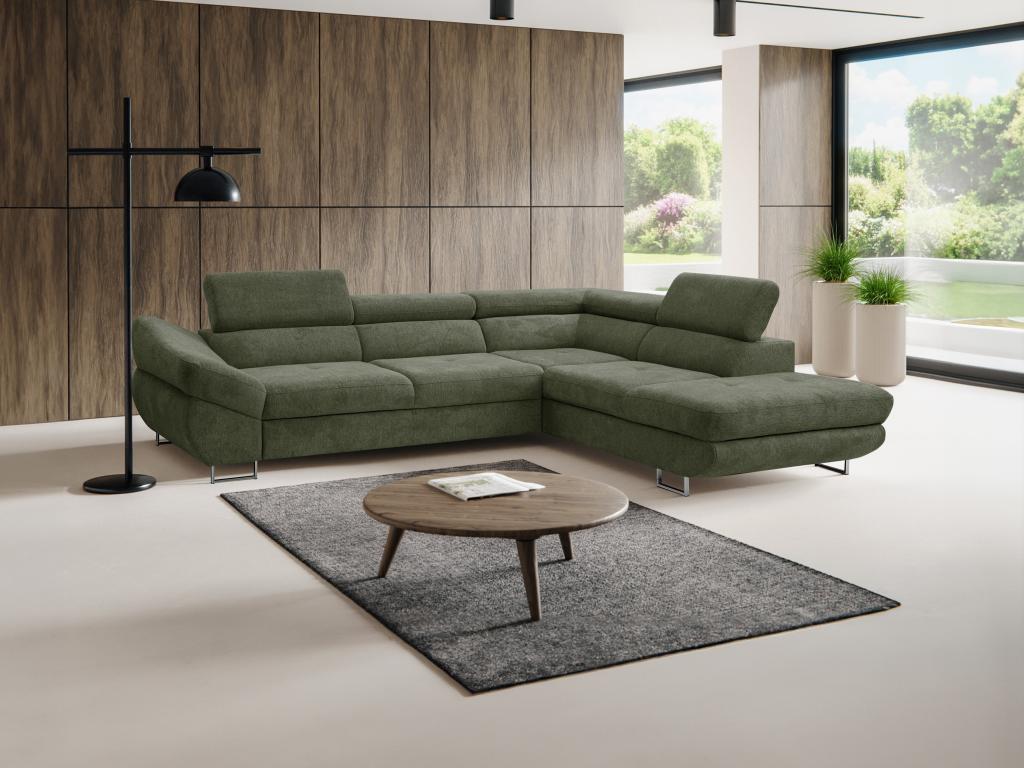 Sofá cama rinconero en tejido texturizado verde