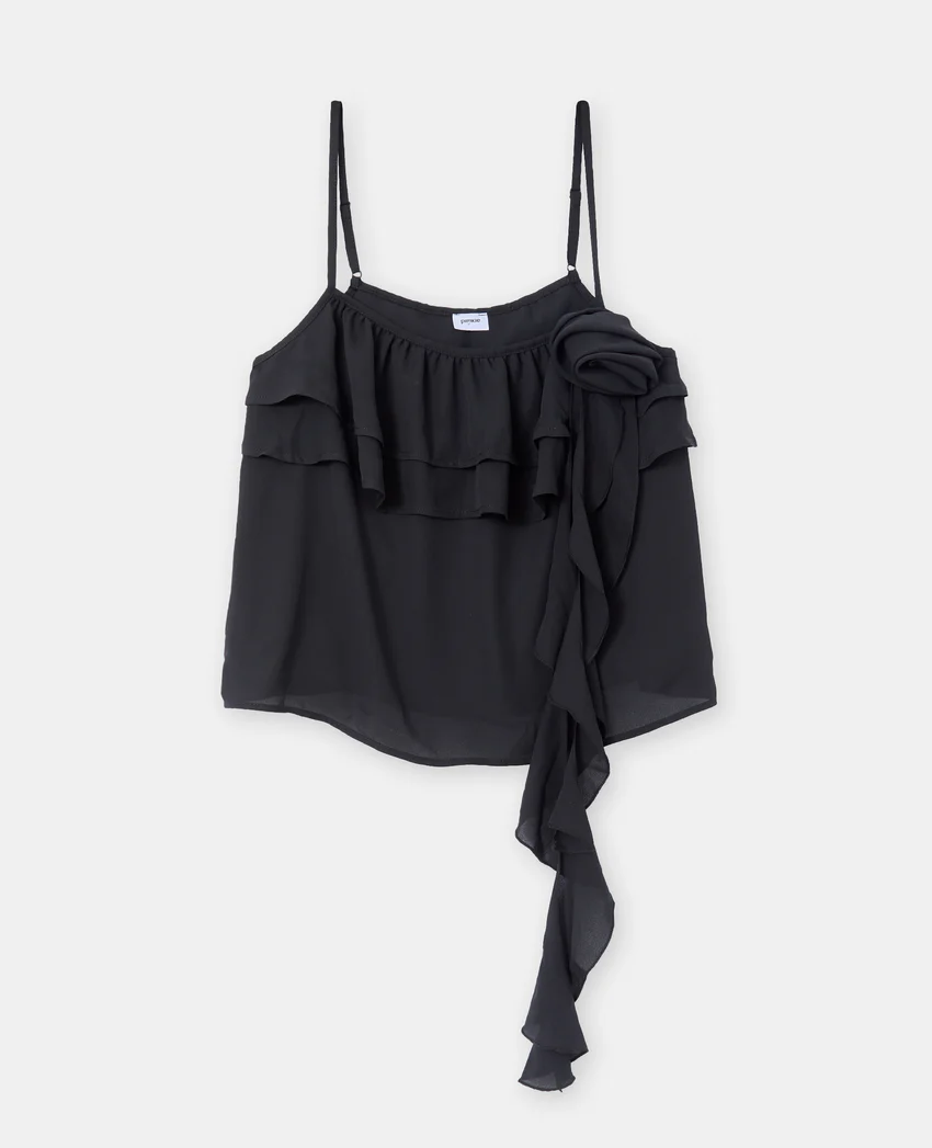 Pimkie Top en voile à bretelles avec volants, fleur et pans