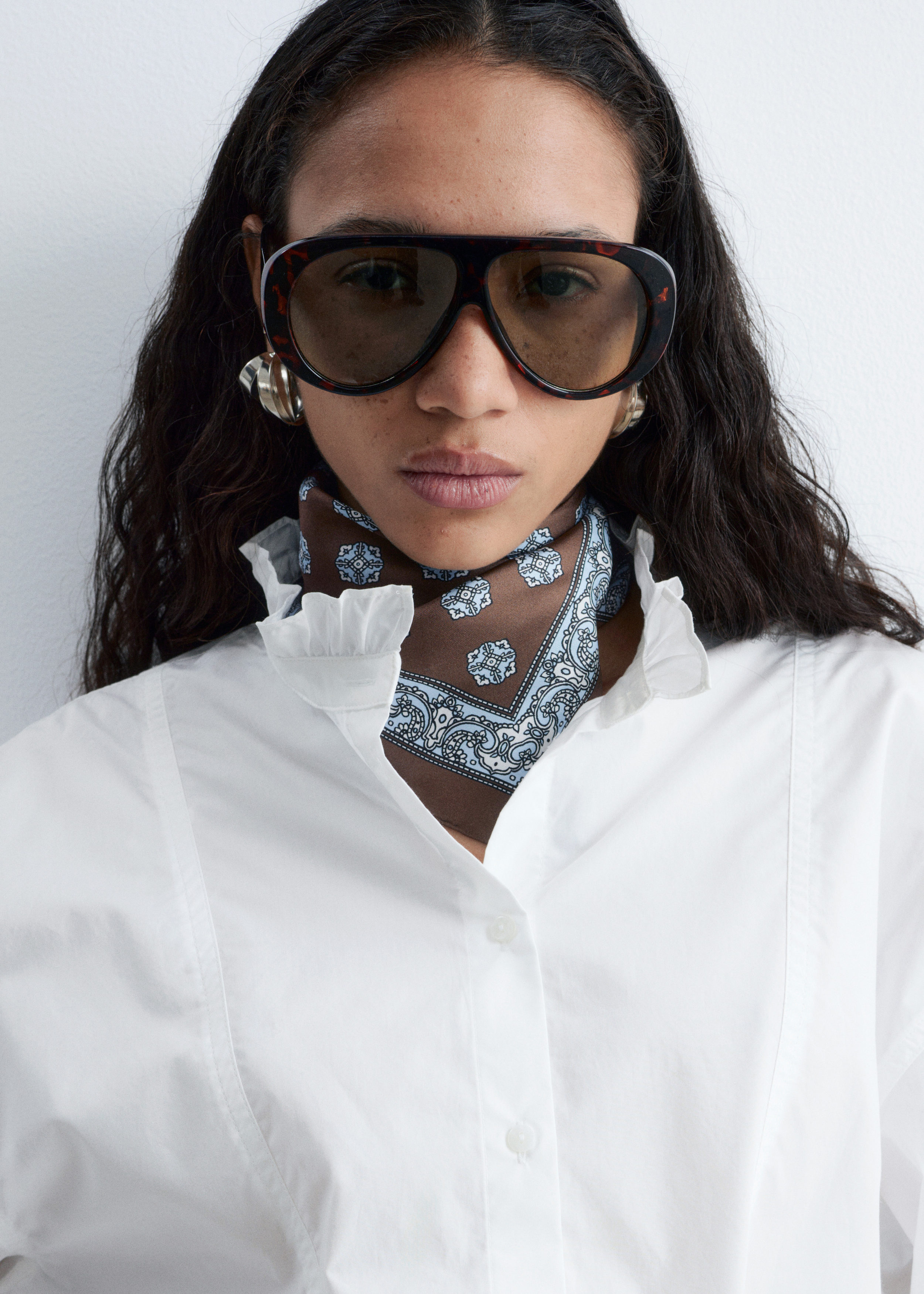 & Other Stories LONG STAND-COLLAR COTTON SHIRT