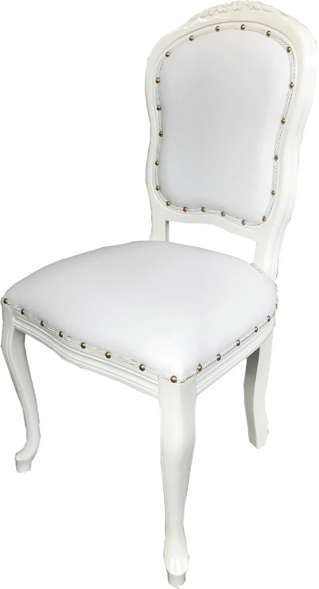 Luxury Baroque dining room set white / white 55 x 54 x H. 103 cm - 6 handmade dining chairs with faux leather - Baroque dining room furniture