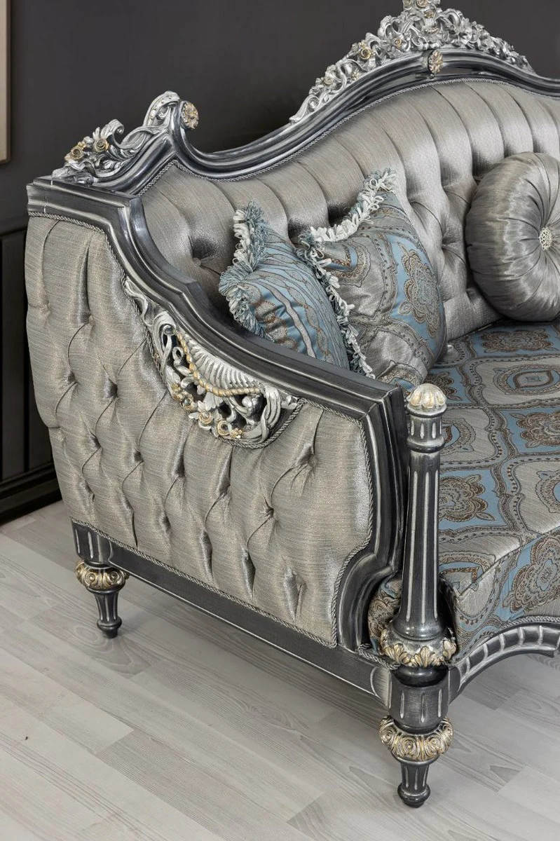 Luxury baroque living room set silver / turquoise / gold - 2 sofas & 2 armchairs & 1 coffee table - living room furniture in baroque style - noble & magnificent