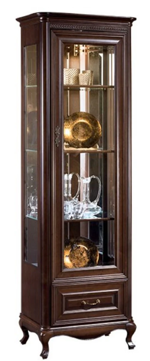 Luxury Art Nouveau display cabinet dark brown 66.2 x 46.1 x H. 206.6 cm - Illuminated living room cabinet with glass door and drawer - Living room furniture