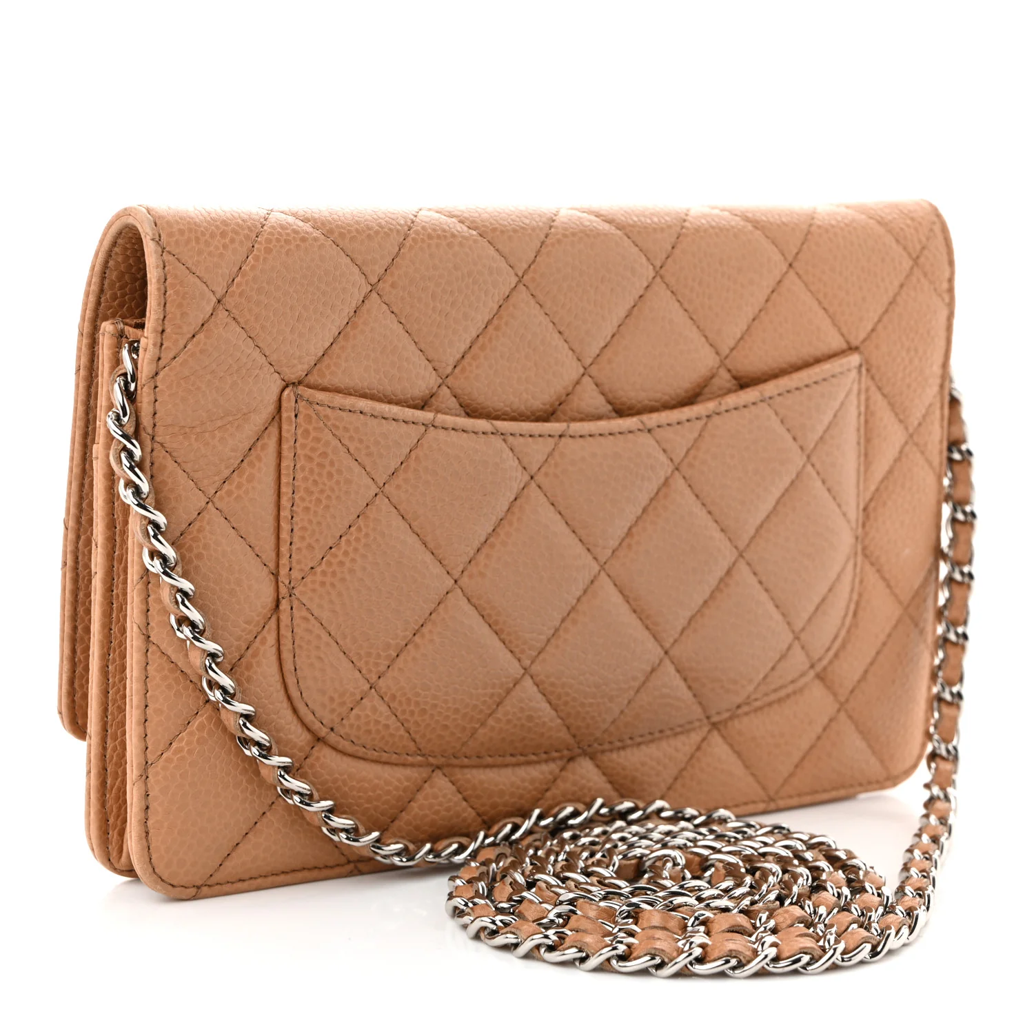 Caviar Quilted Wallet on Chain WOC Beige - Top Club