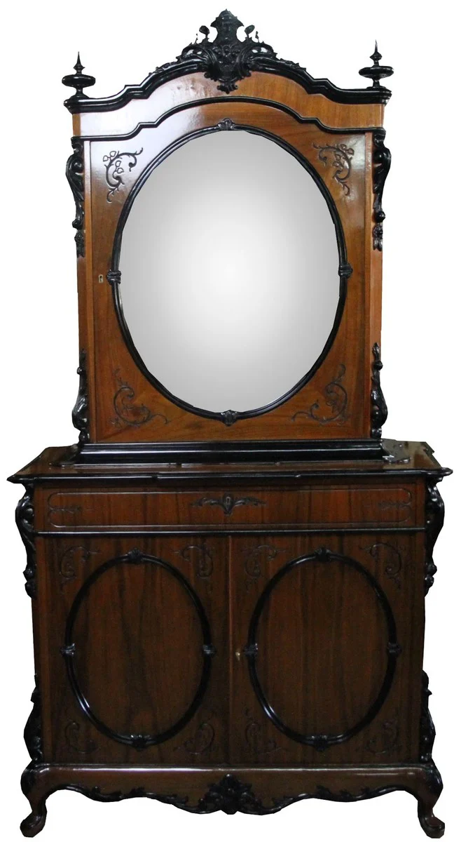 Baroque luxury display cabinet made of walnut with interior lighting brown H 210 cm, W 110 cm - display cabinet - living room cabinet - limited edition - unique