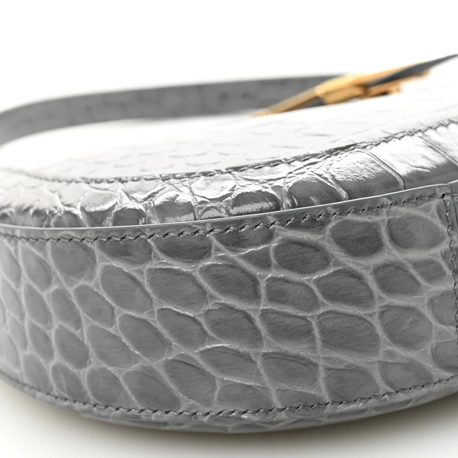 Calfskin Crocodile Embossed Large Greca Goddess Bag Charcoal - Top Club