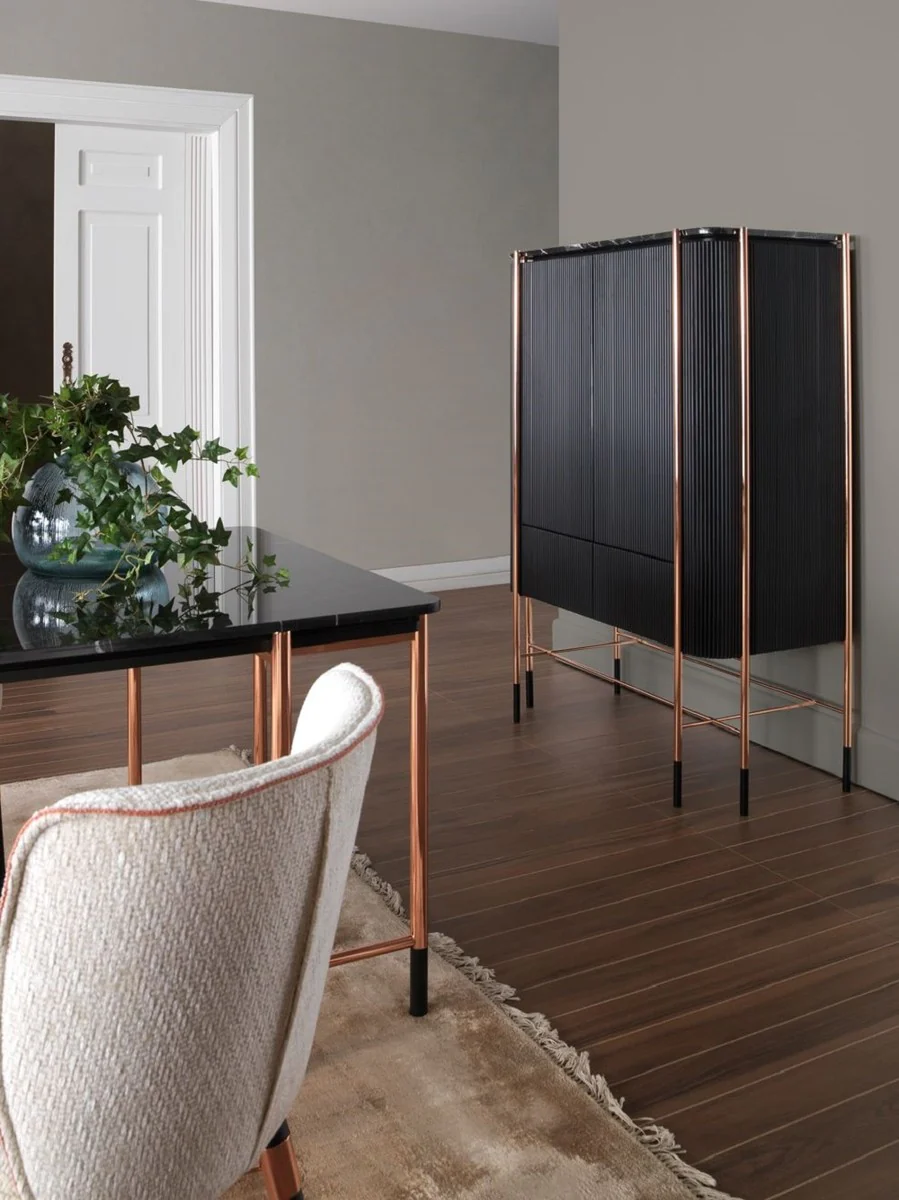 Luxury dining room chair set of 8 white / black / copper 50 x 54 x H. 83 cm - dining room furniture - restaurant furniture - hotel furniture - luxury furniture - luxury collection