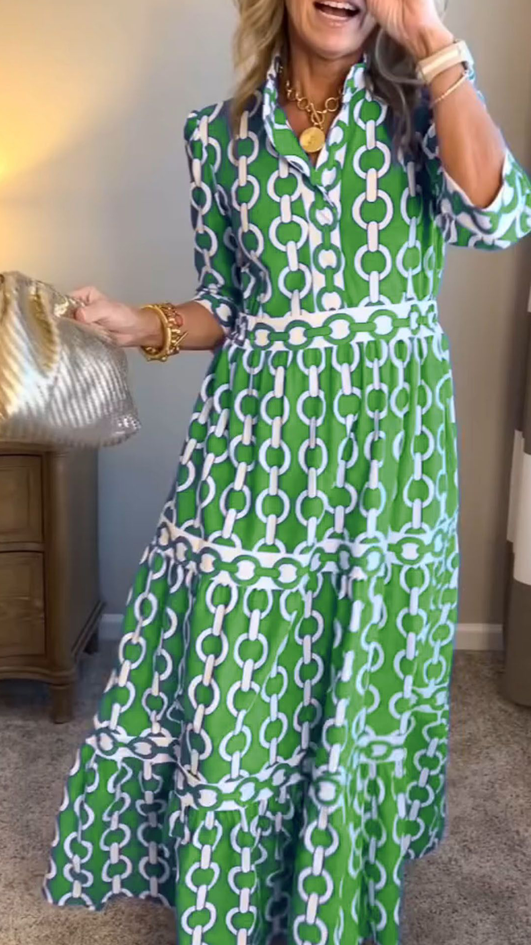 Women's  Casual Vacation Style - Chain Print Shirt Dress - Nordfashionstorm - Women's Clothing, Fashion for You - Nordfashionstorm.com