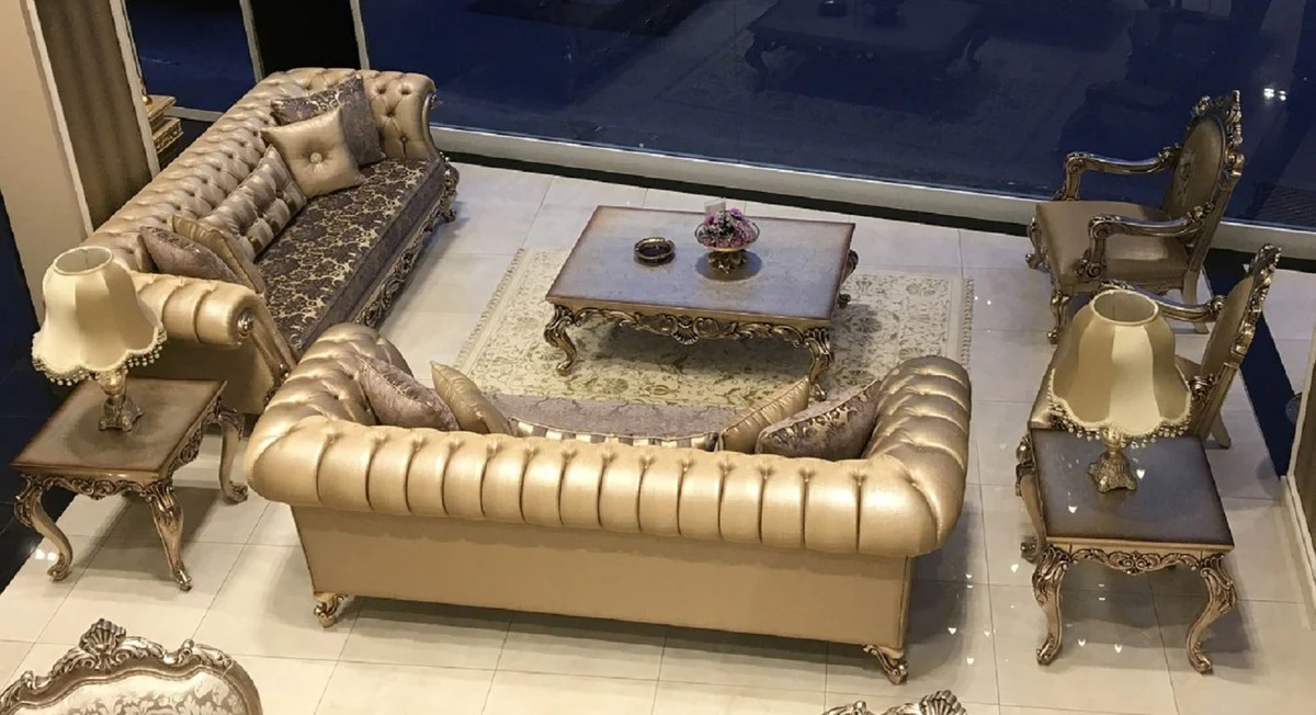 Luxury Baroque Living Room Set - 2 Sofas & 2 Armchairs & 1 Coffee Table & 2 Side Tables - Handcrafted Living Room Furniture in Baroque Style - Noble & Magnificent
