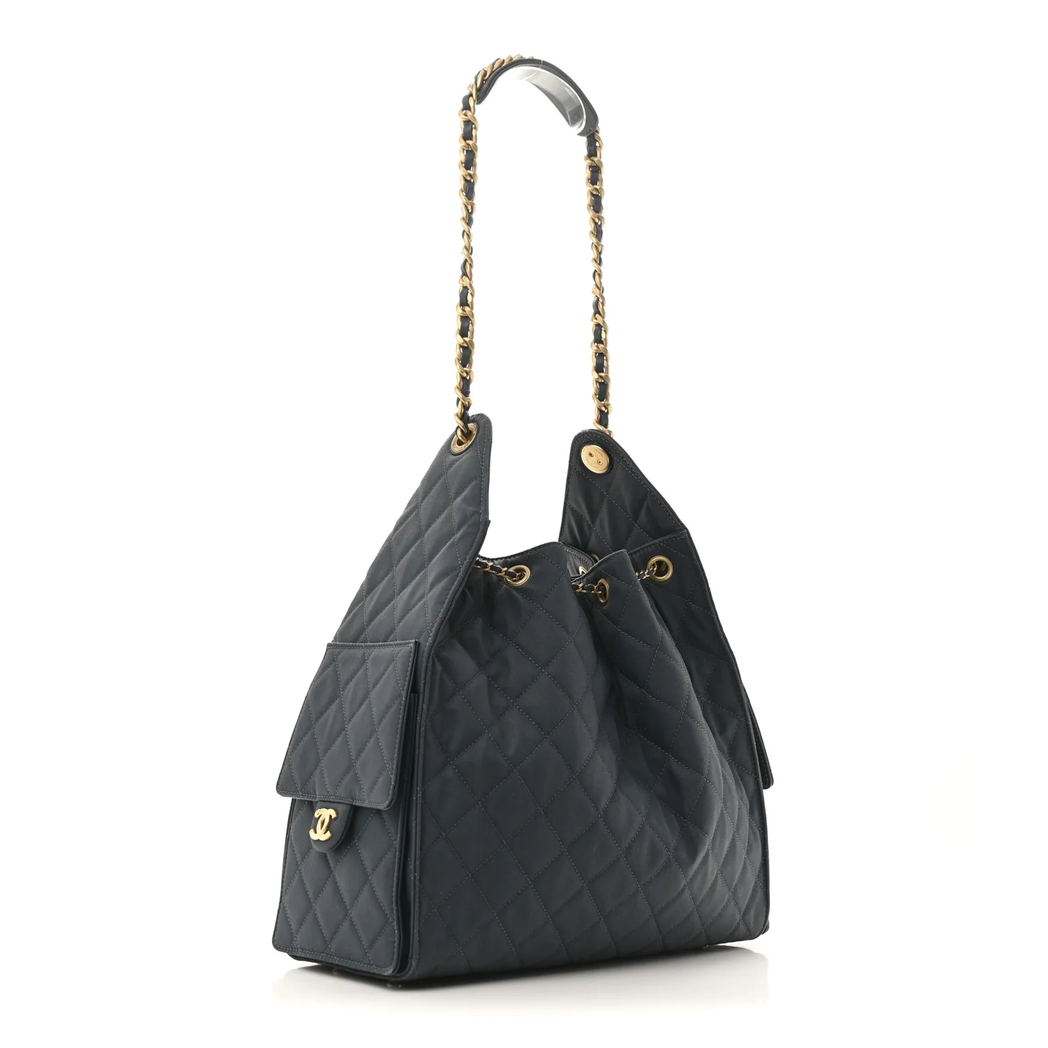 Canvas Quilted Medium Chanel 25 Handbag Dark Blue - Top Club