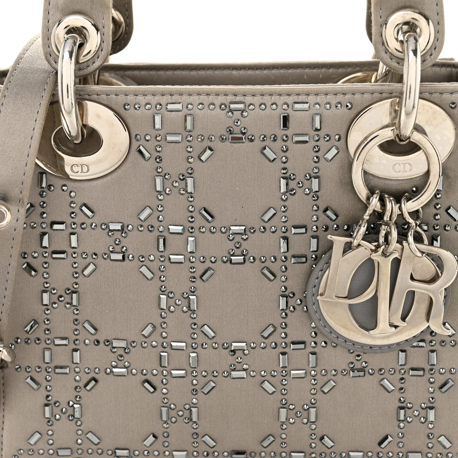 Satin Crystal Cannage Mini Lady Dior Gray - Top Club