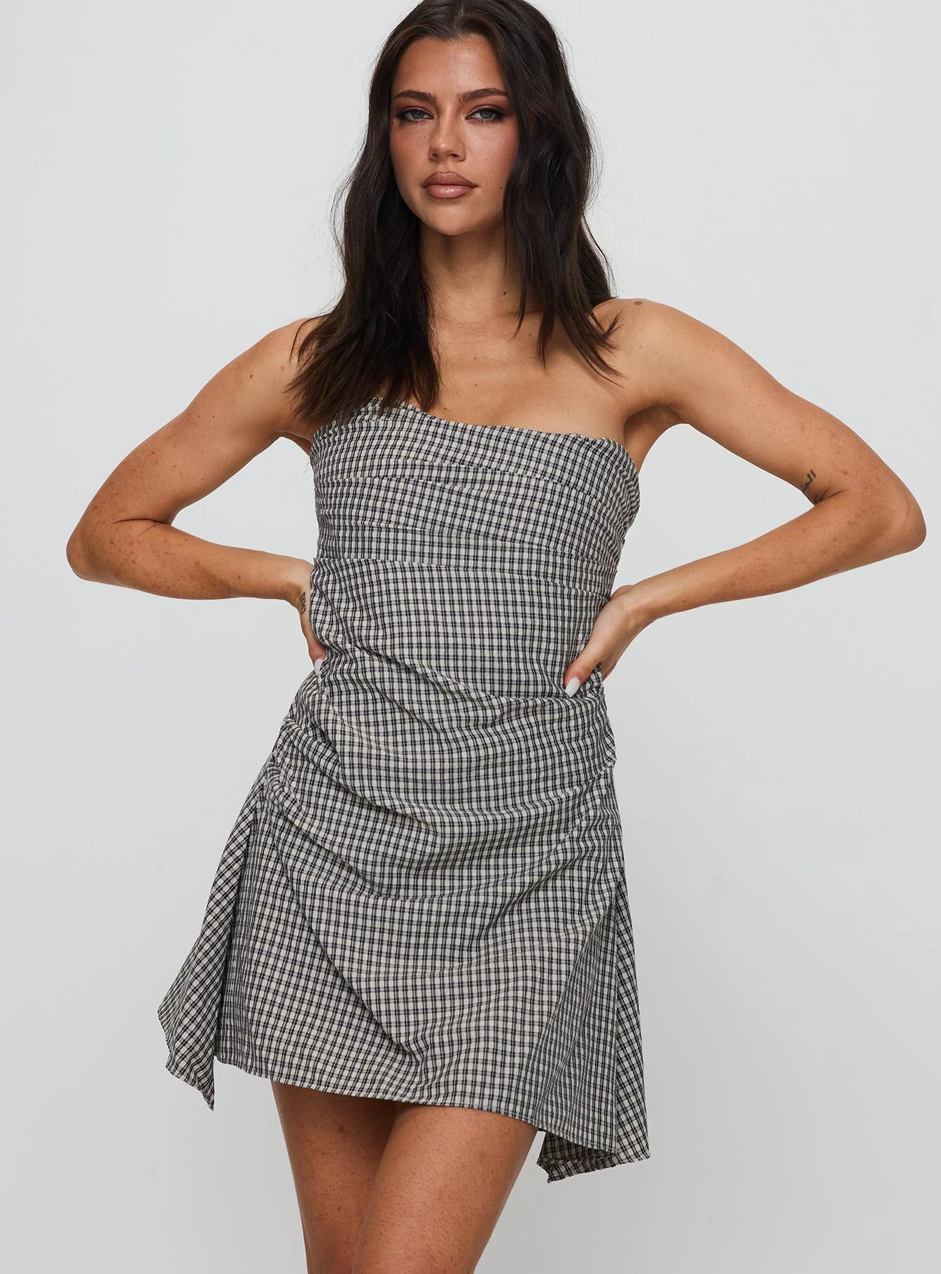 Bradwell Strapless Mini Dress Check