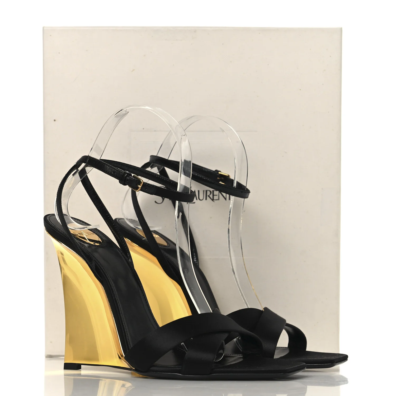 Crepe Satin Lucienne 110 Wedge Sandals 38.5 Black - Top Club