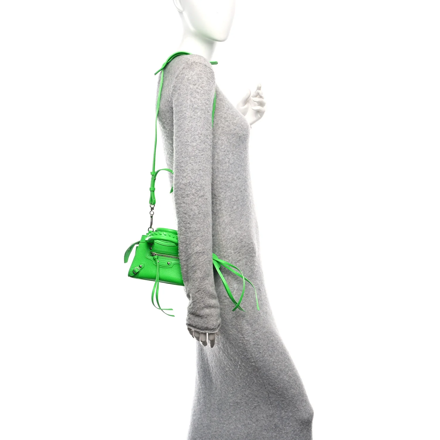 Grained Calfskin Neo Classic Silver Hardware Nano City Crossbody Fluo Green