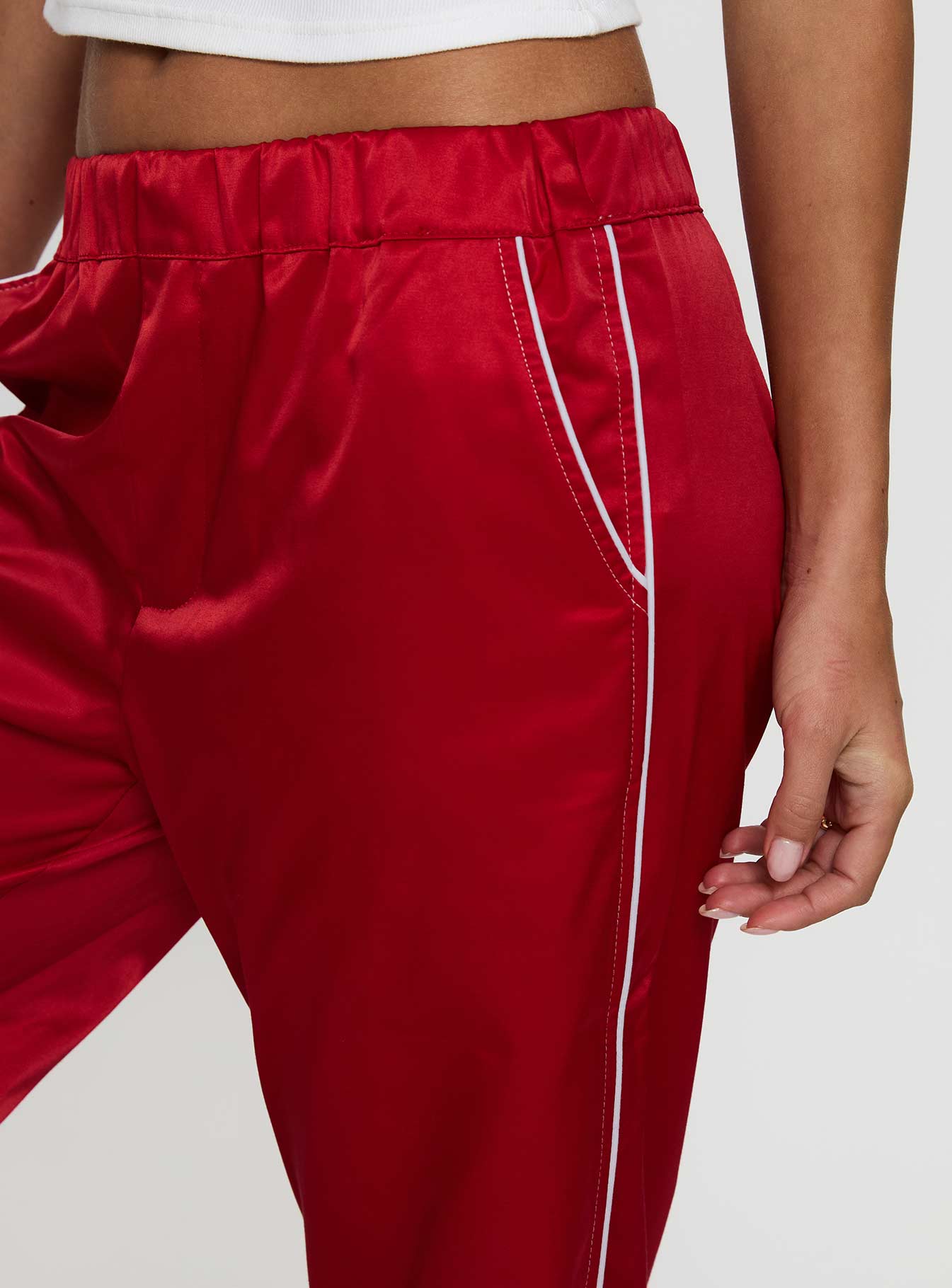 Travalta Satin Track Pant Red