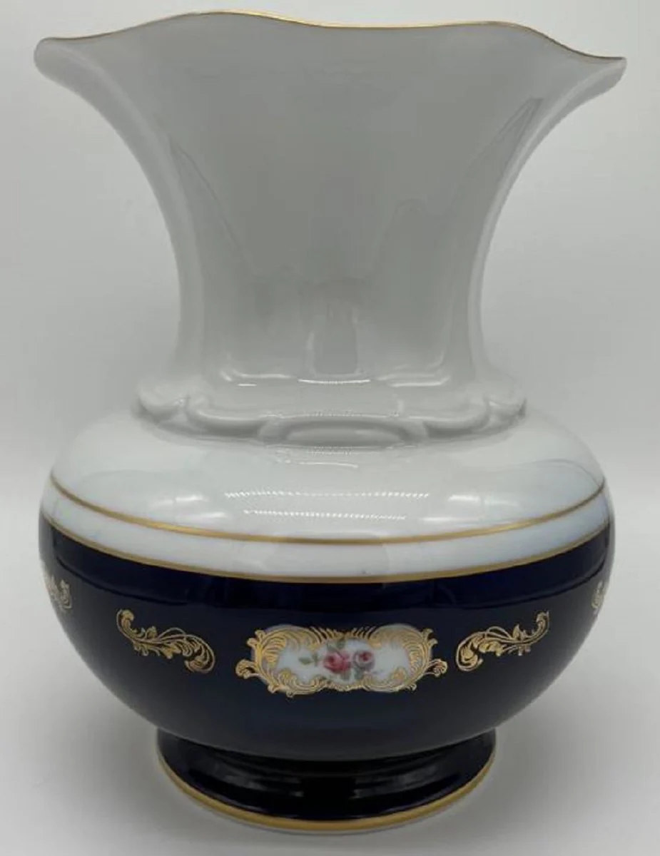 Luxury baroque porcelain vase white / dark blue / gold H. 23 cm - Round flower vase in baroque style - Luxury baroque accessories - Reichenbach porcelain - Luxury quality - Made in Germany