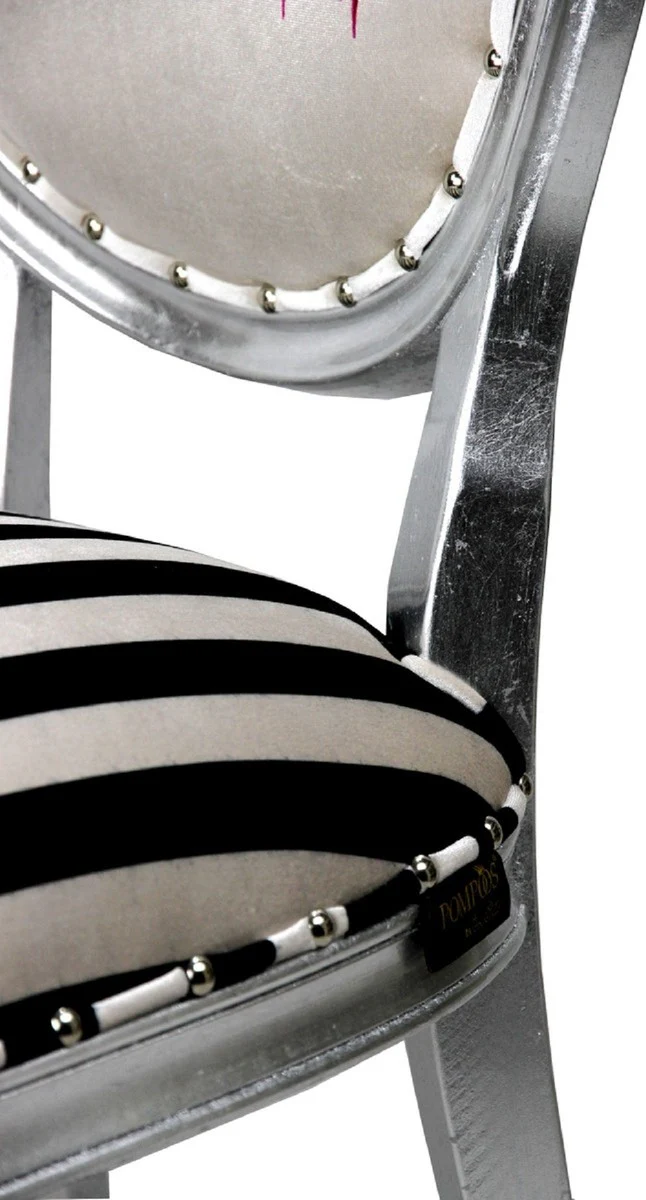 Pompöös by Luxury Baroque Dining Room Chairs Pink Lips Black / White Stripes / Silver - Pompöös Baroque Chairs designed by Harald Glööckler - 4 dining room chairs
