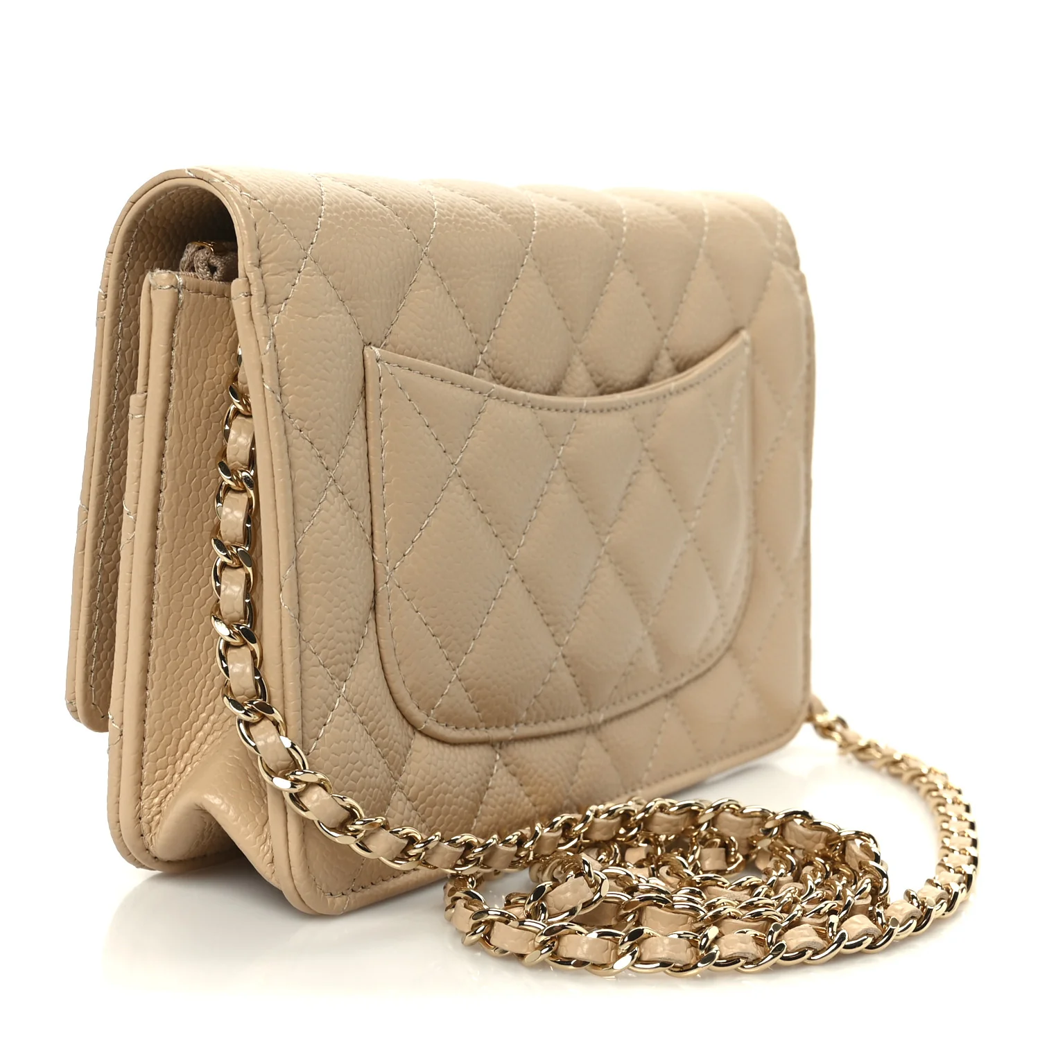 Caviar Quilted Wallet on Chain WOC Beige - Top Club