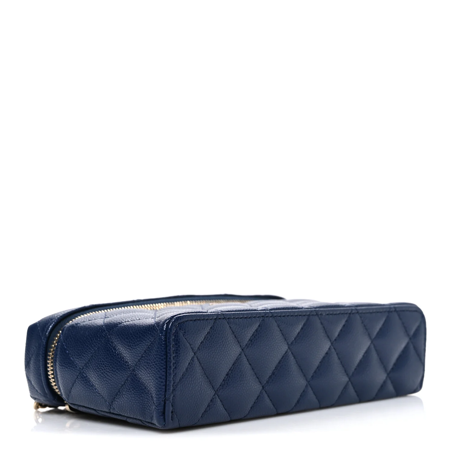Caviar Quilted Top Handle Slim Vanity With Chain Navy - Top Club