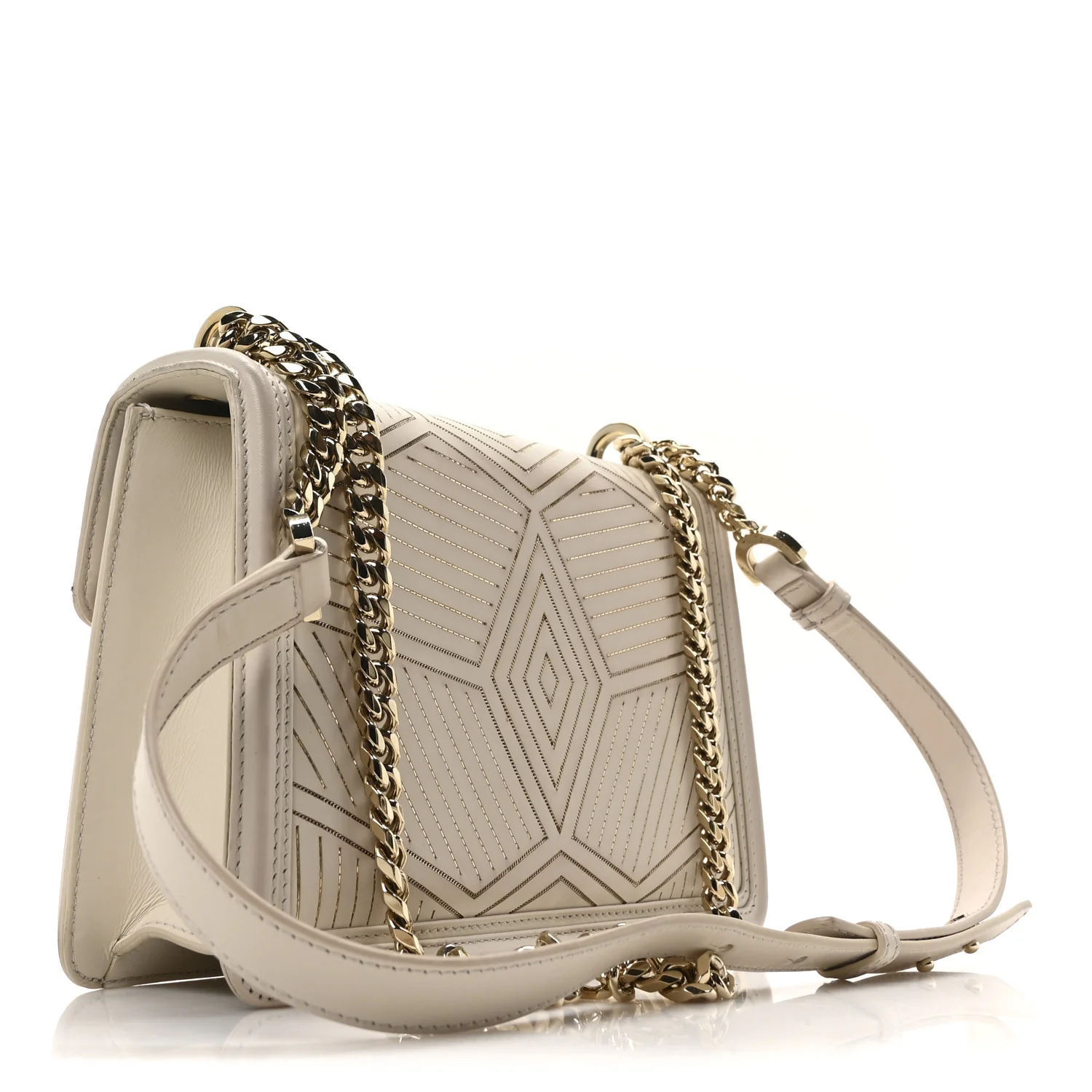 Nappa Serpenti Forever Chain Diamond Blast Shoulder Bag Ivory Gold - Top Club