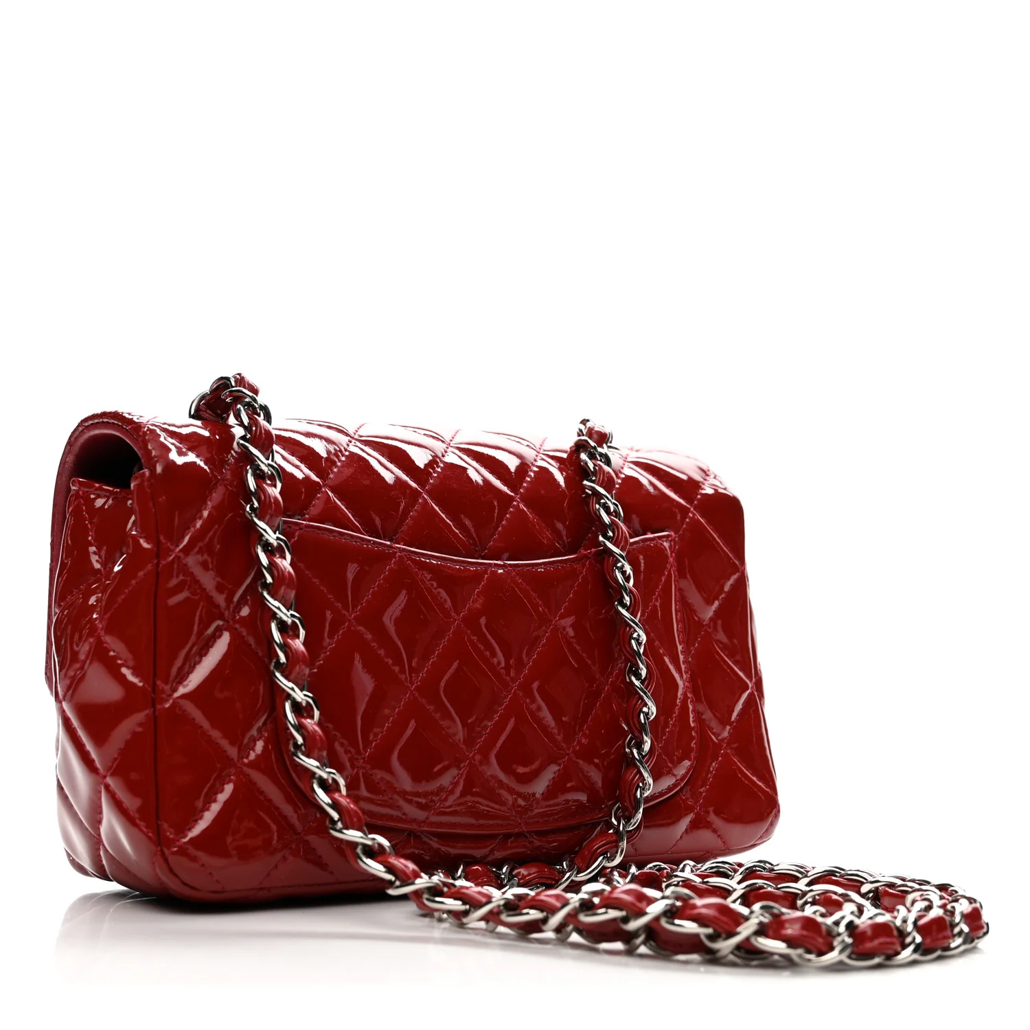 Patent Calfskin Quilted Mini Rectangular Flap Dark Red - Top Club