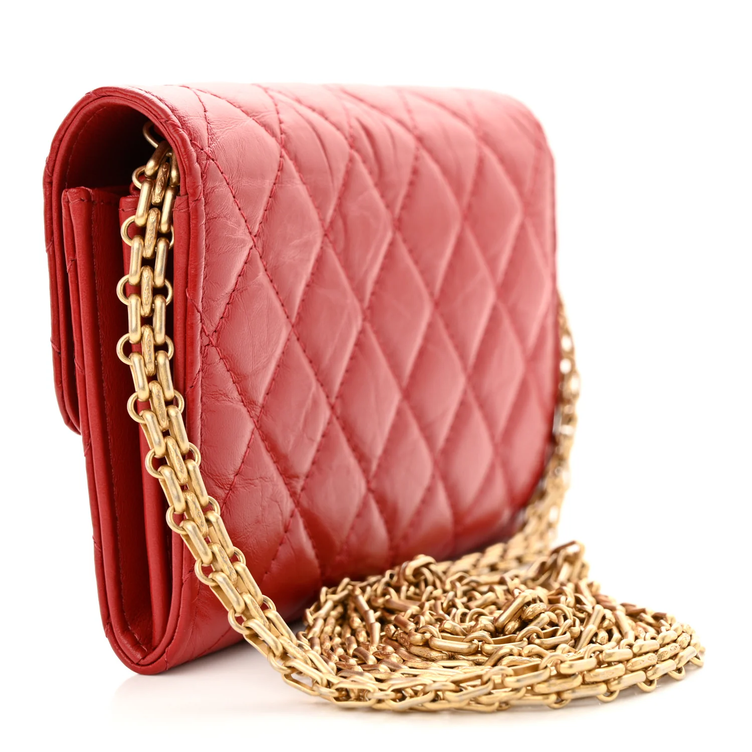 Aged Calfskin Quilted 2.55 Reissue Clutch With Chain Red - Top Club