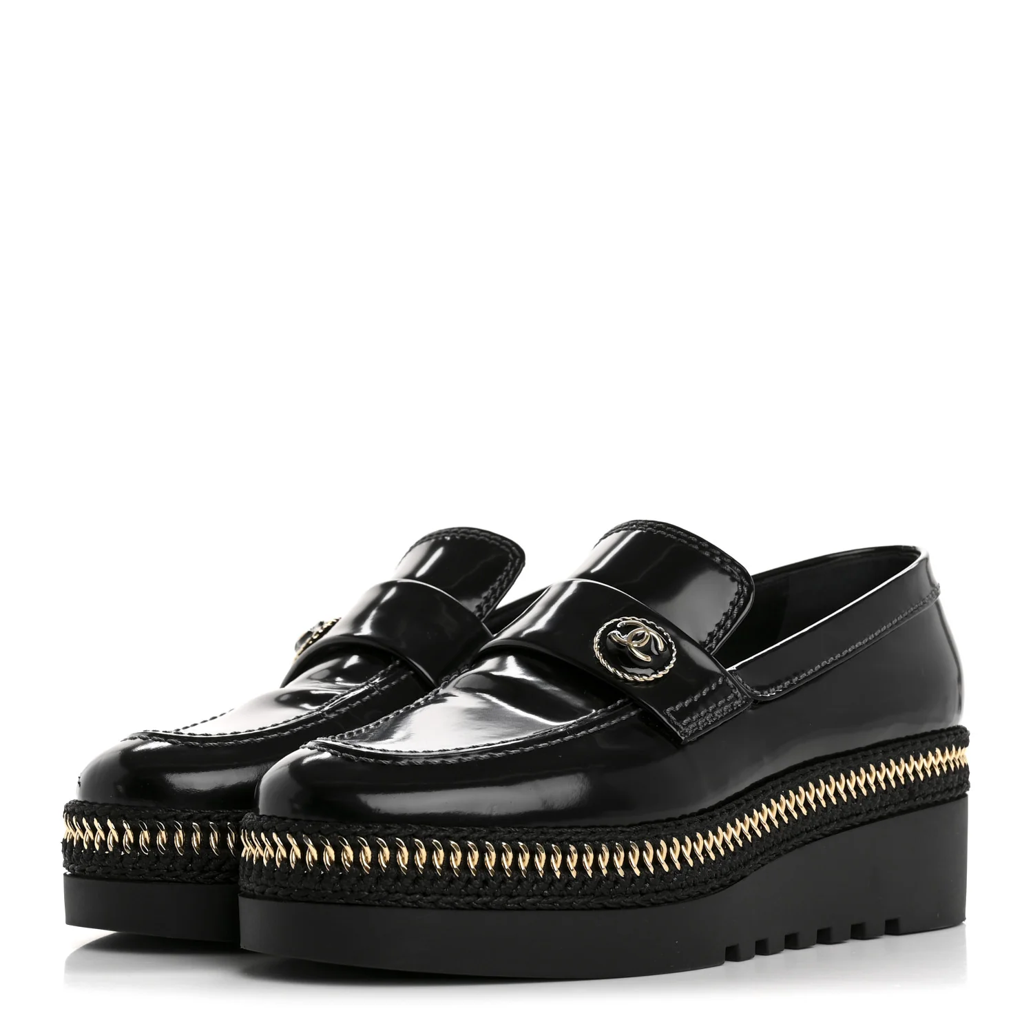 Shiny Calfskin Platform Loafers 37 Black - Top Club