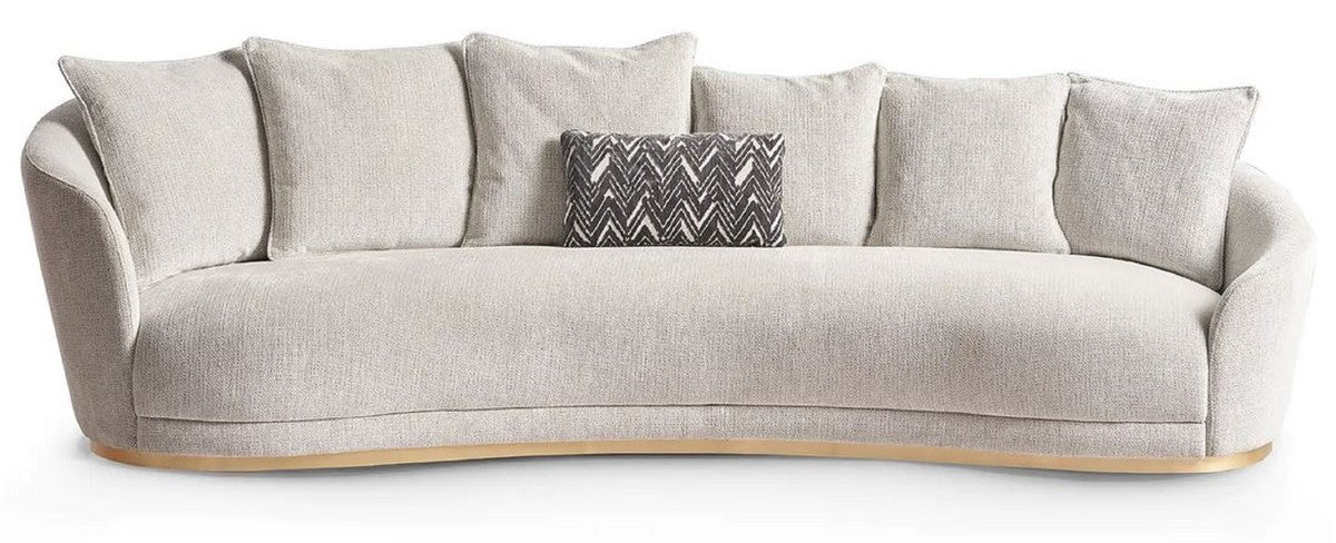 Luxury sofa light gray / brass 308 x 110 x H. 90 cm - Curved living room sofa - Hotel sofa - Living room furniture - Hotel furniture - Luxury furniture - Luxury furnishings - Living room furnishings