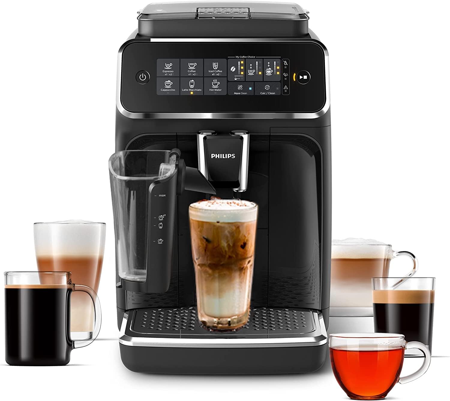 Philips 3200 Series Fully Automatic Espresso Machine - LatteGo Milk Frother & Iced Coffee, 5 Coffee Variants, Intuitive Touch Display, Black, (EP3241/74)
