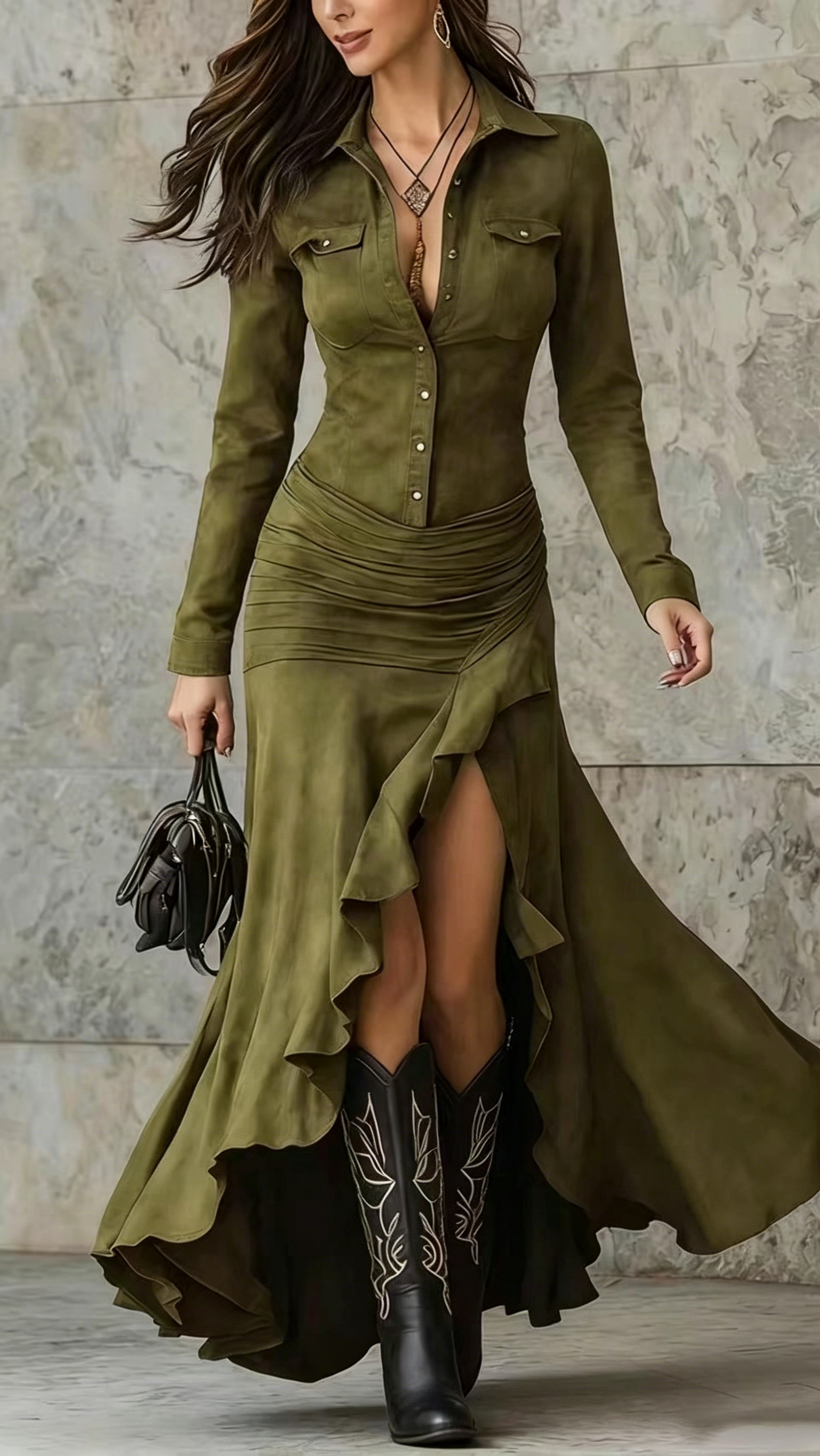 Women's Slim-Fit Long Dress with Zipper, Stand Collar, and Side Slit - Nordfashionstorm - Women's Clothing, Fashion for You - Nordfashionstorm.com