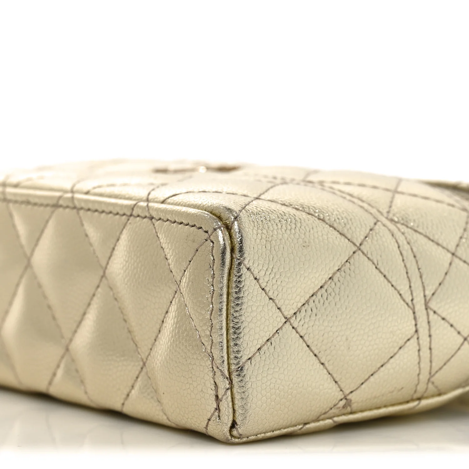 Metallic Caviar Quilted Trendy Handle Slim Vanity Light Golden - Top Club