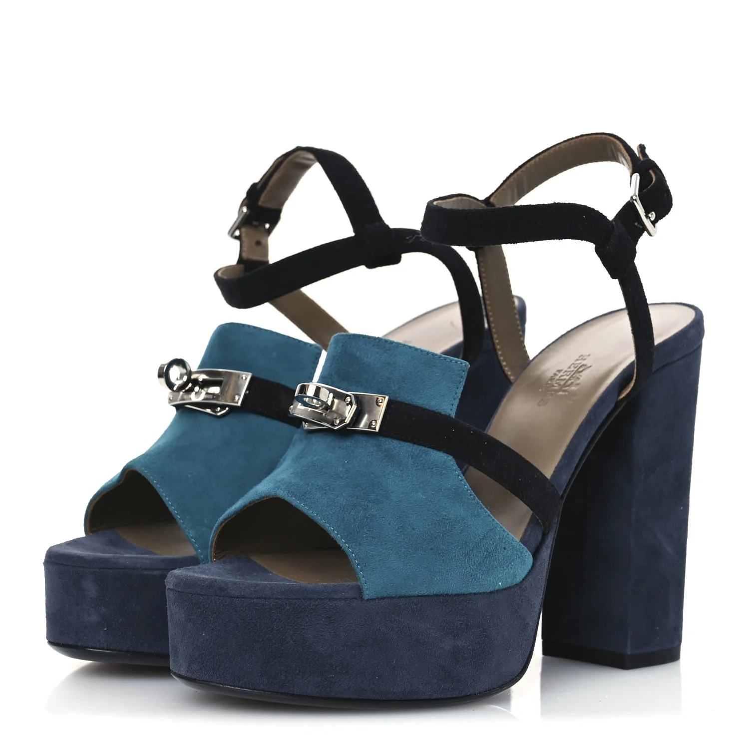 Suede Goatskin Calas Sandals 37.5 Vert Oxford Bleu Celeste Black - Top Club