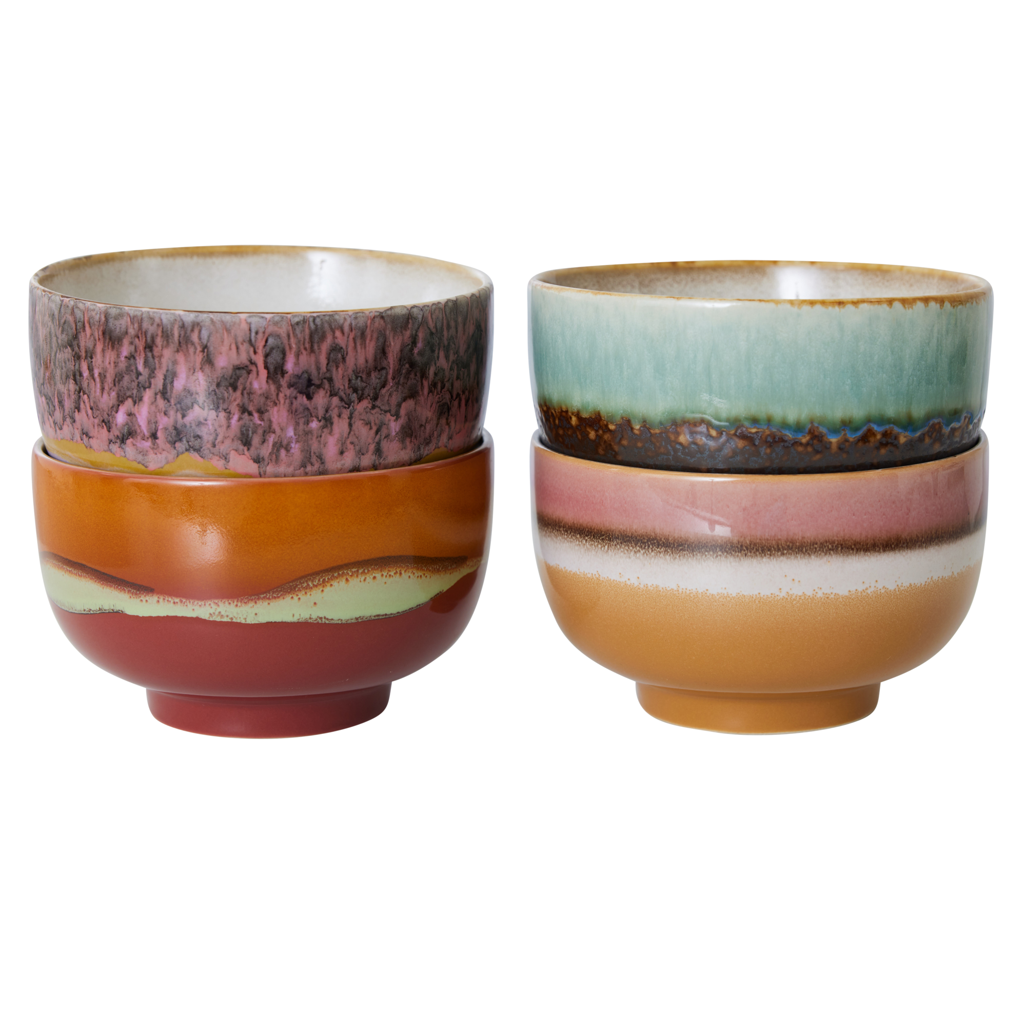 Servies 70's Ceramics Noodle schaal Geyser - set van 4