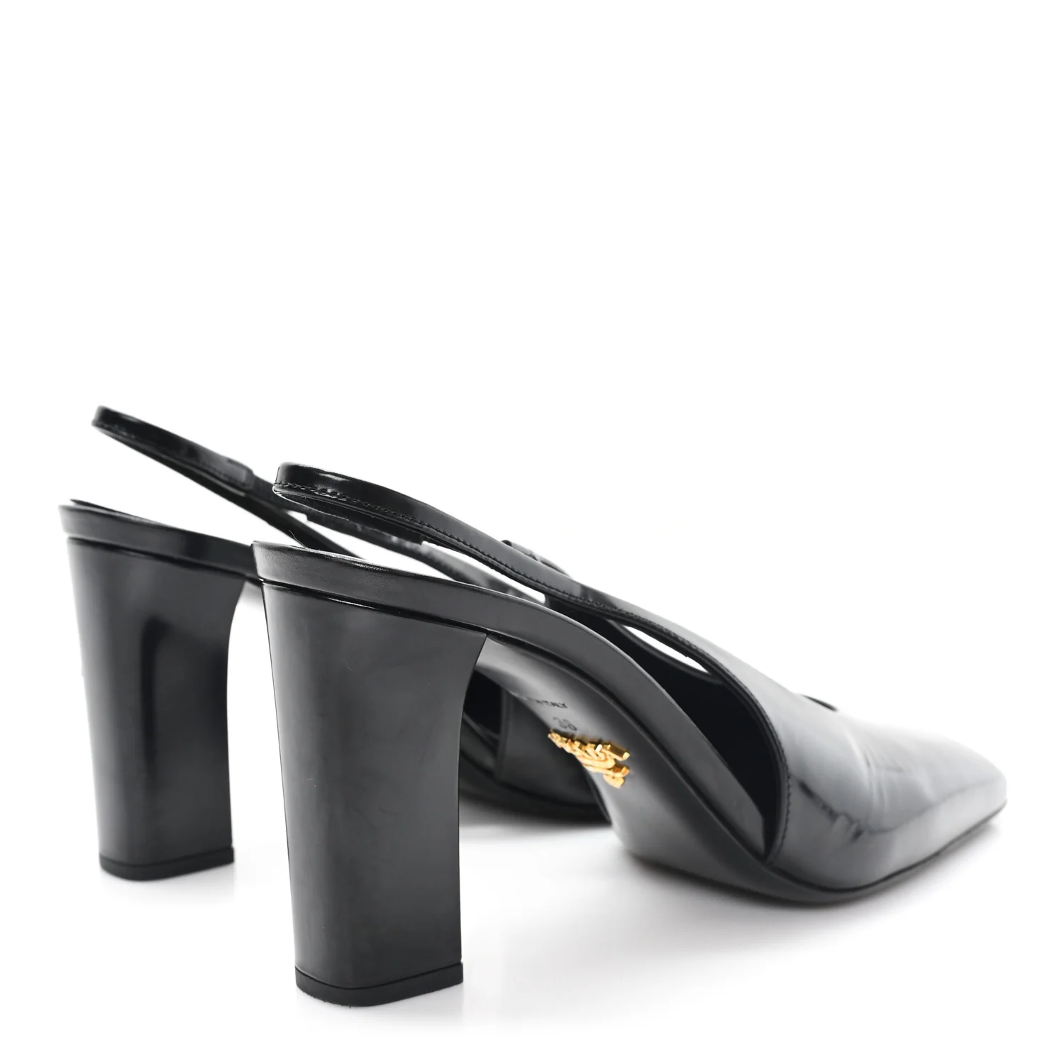 Patent Calfskin Square Toe 85mm Slingback Pumps 38 Black - Top Club