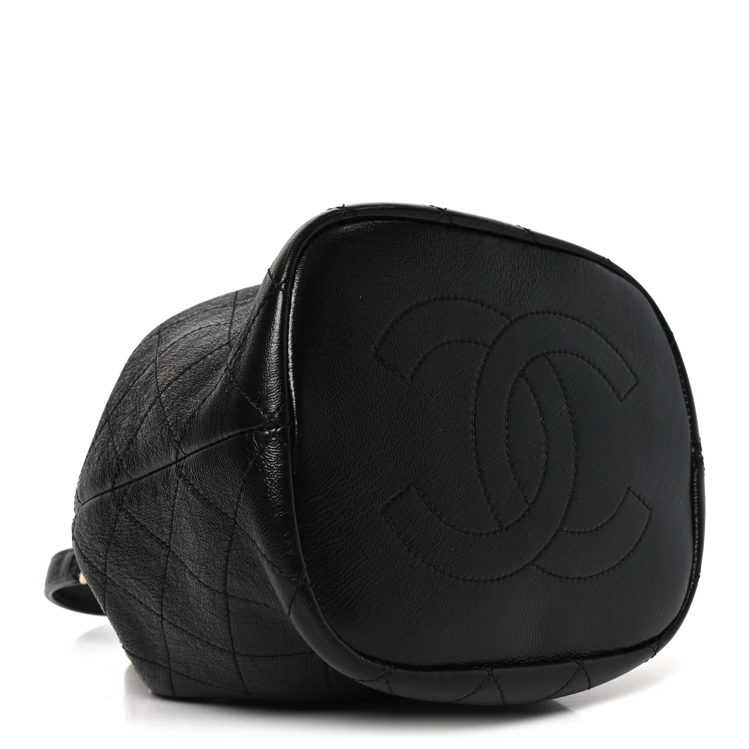 Shiny Lambskin Quilted Fashion Therapy Bucket Drawstring Bag Black - Top Club